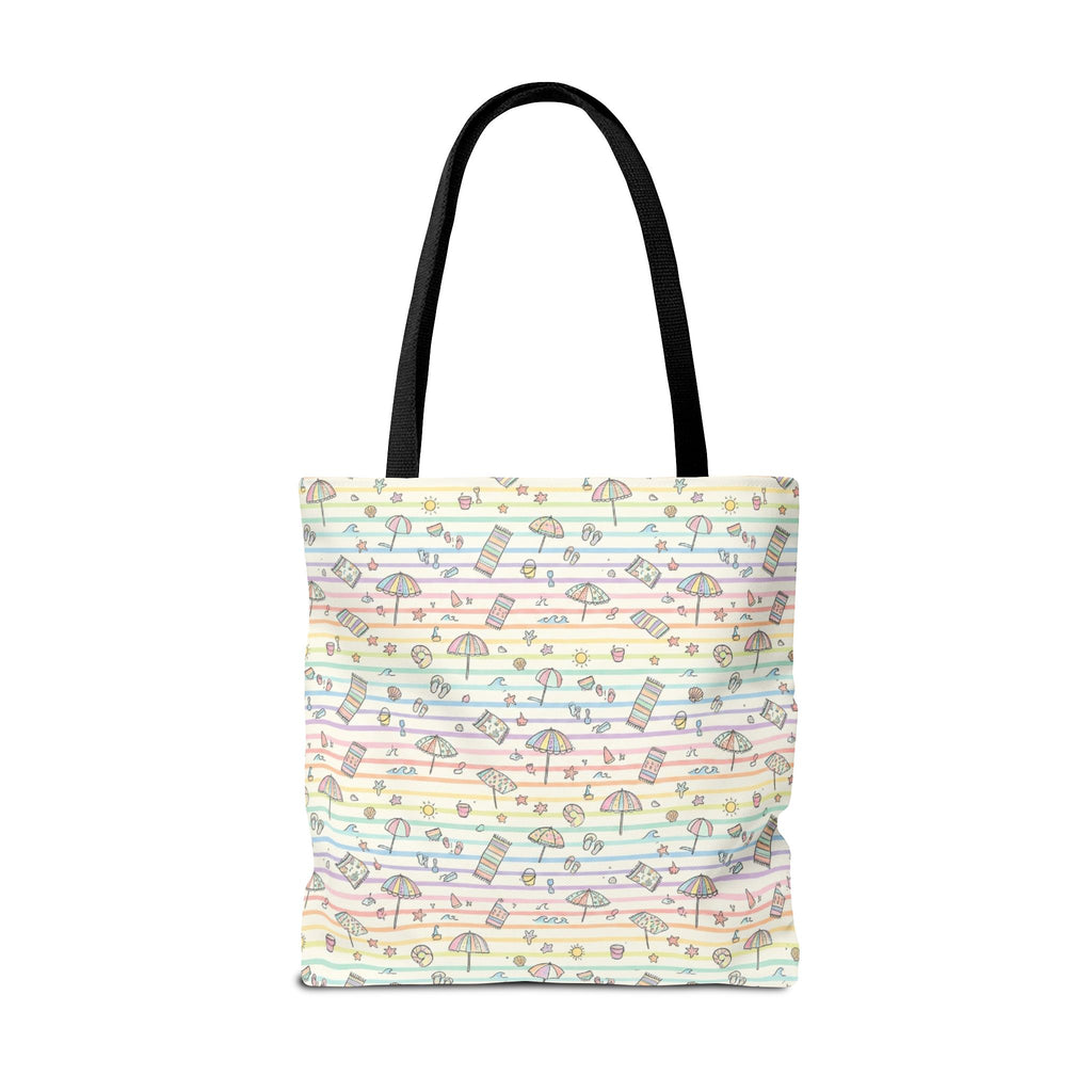 Pastel Beach Pattern Tote Bag | Seashells, Umbrellas, Flip Flops