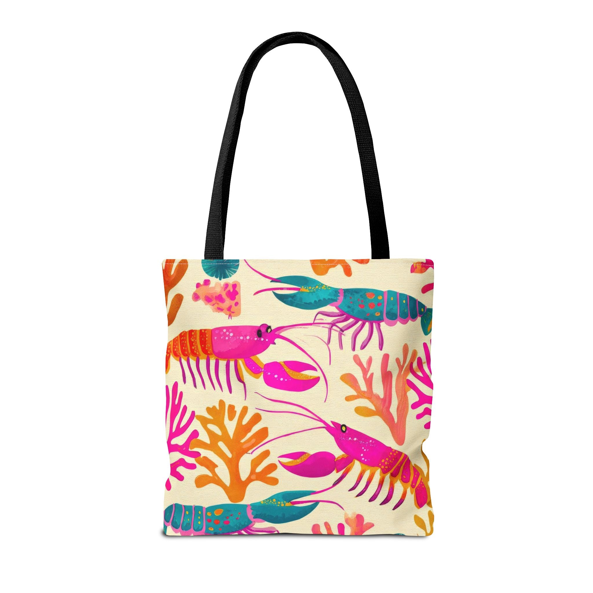 Colorful Lobster Pattern Tote Bag | Tropical Sea Life Coral Print