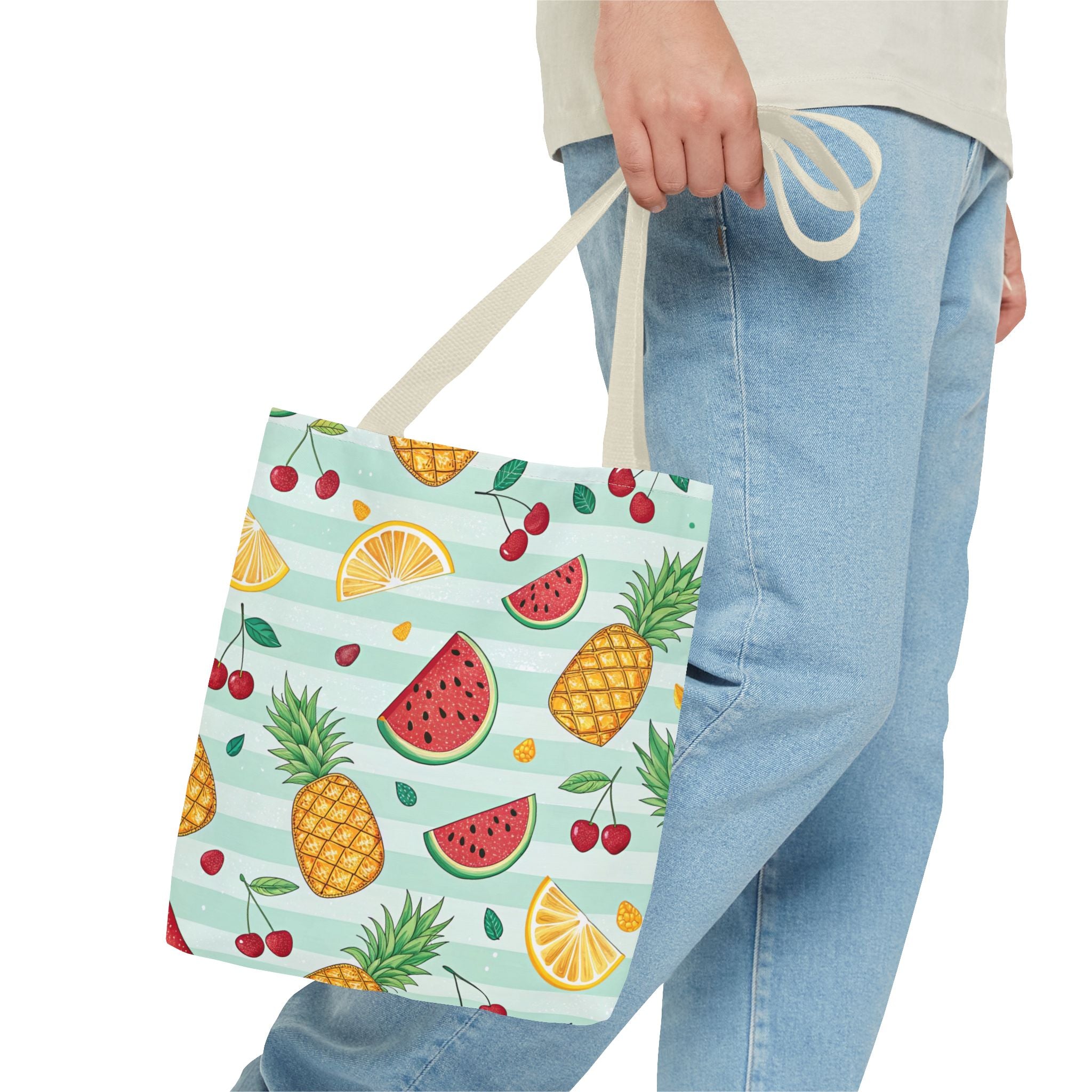 Tropical Fruit Pattern Tote Bag | Pineapple Watermelon Cherry Citrus Beach