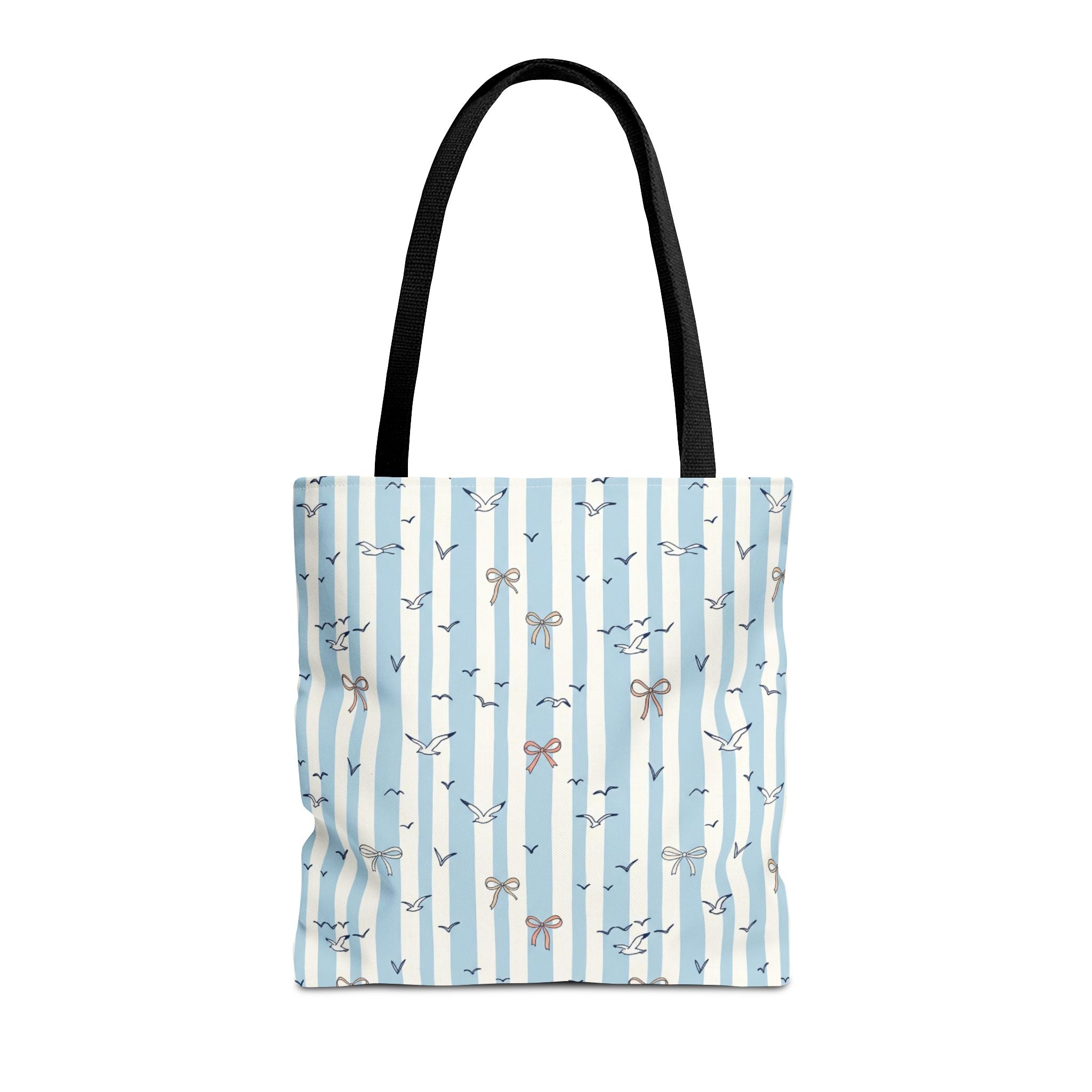 Blue Striped Bows and Birds Tote Bag