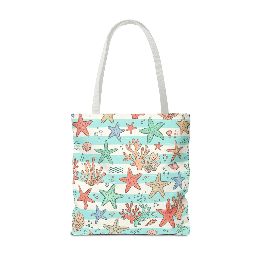 Starfish Coral Pattern Tote Bag | Beach Sea Life Striped Nautical Design