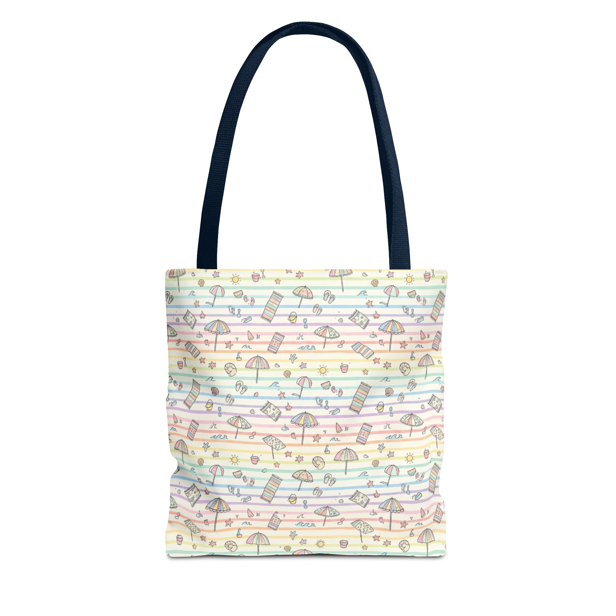 Pastel Beach Pattern Tote Bag | Seashells, Umbrellas, Flip Flops