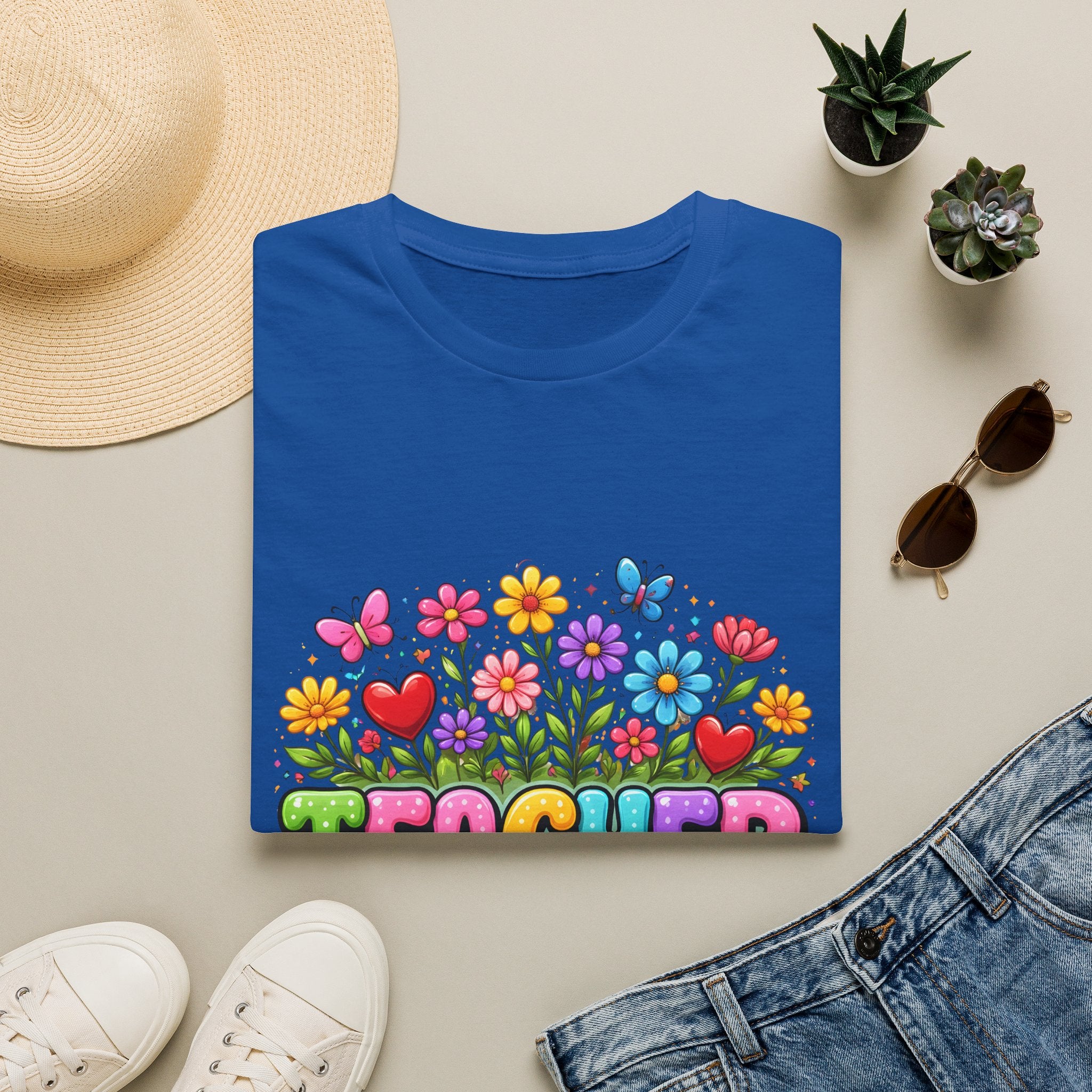 Teacher floral pencil design T-Shirt | Teach Love Inspire, colorful school shirt