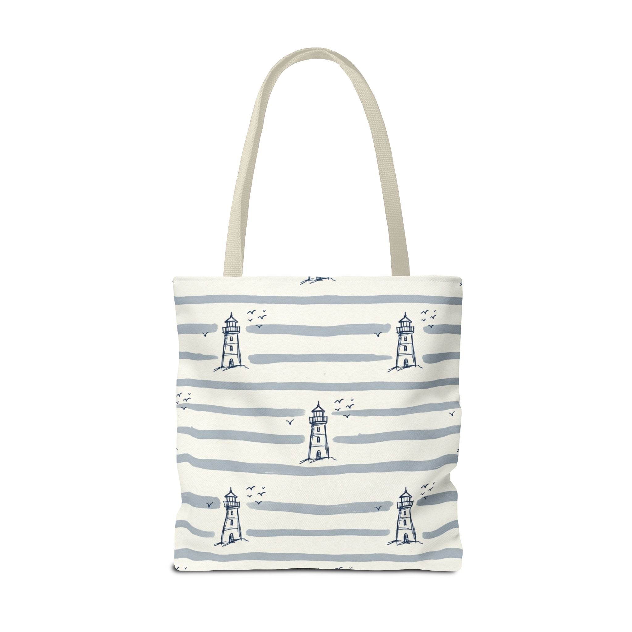 Nautical Lighthouse Pattern Tote Bag | Striped Coastal Beach Tote