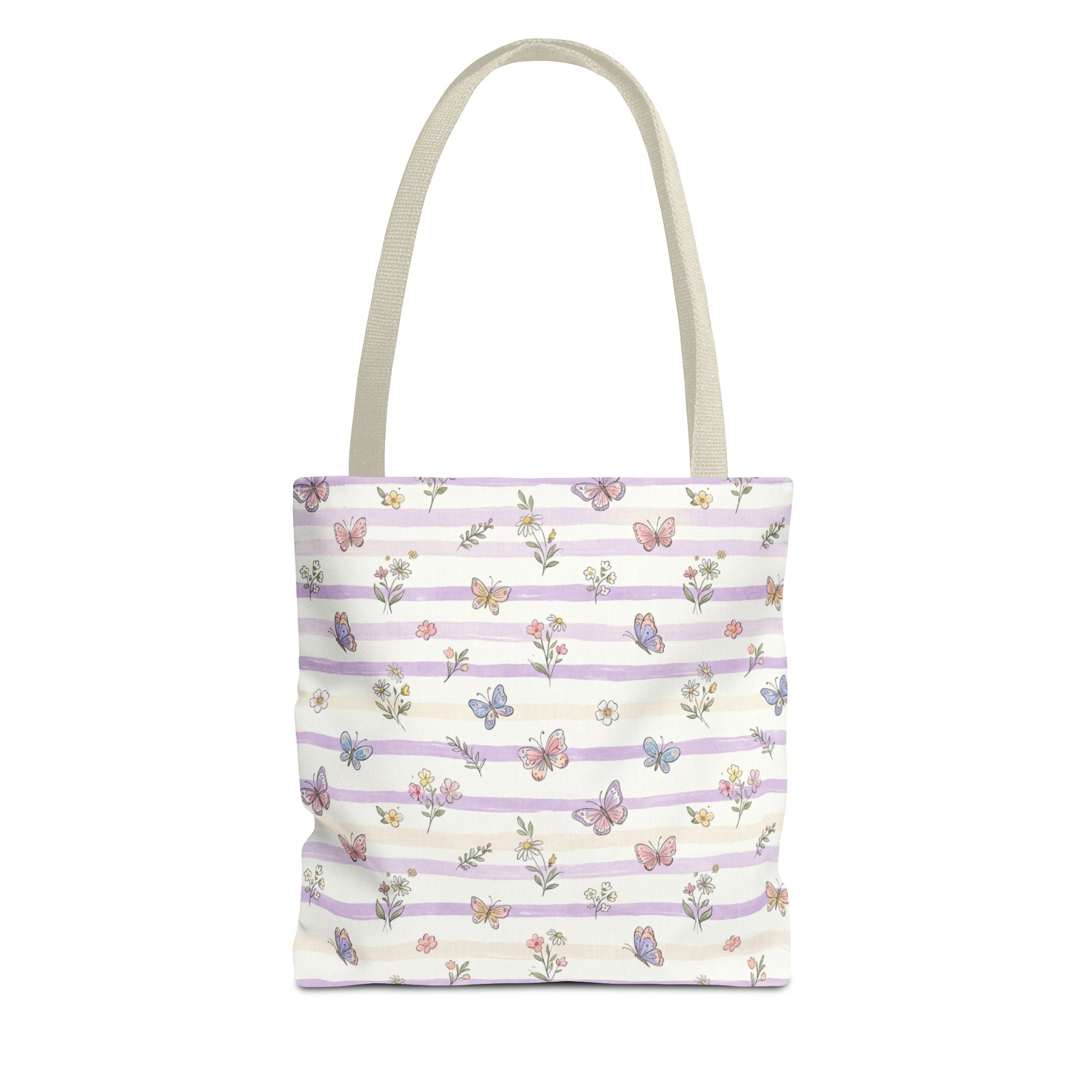 Pastel Butterfly Floral Stripe Tote