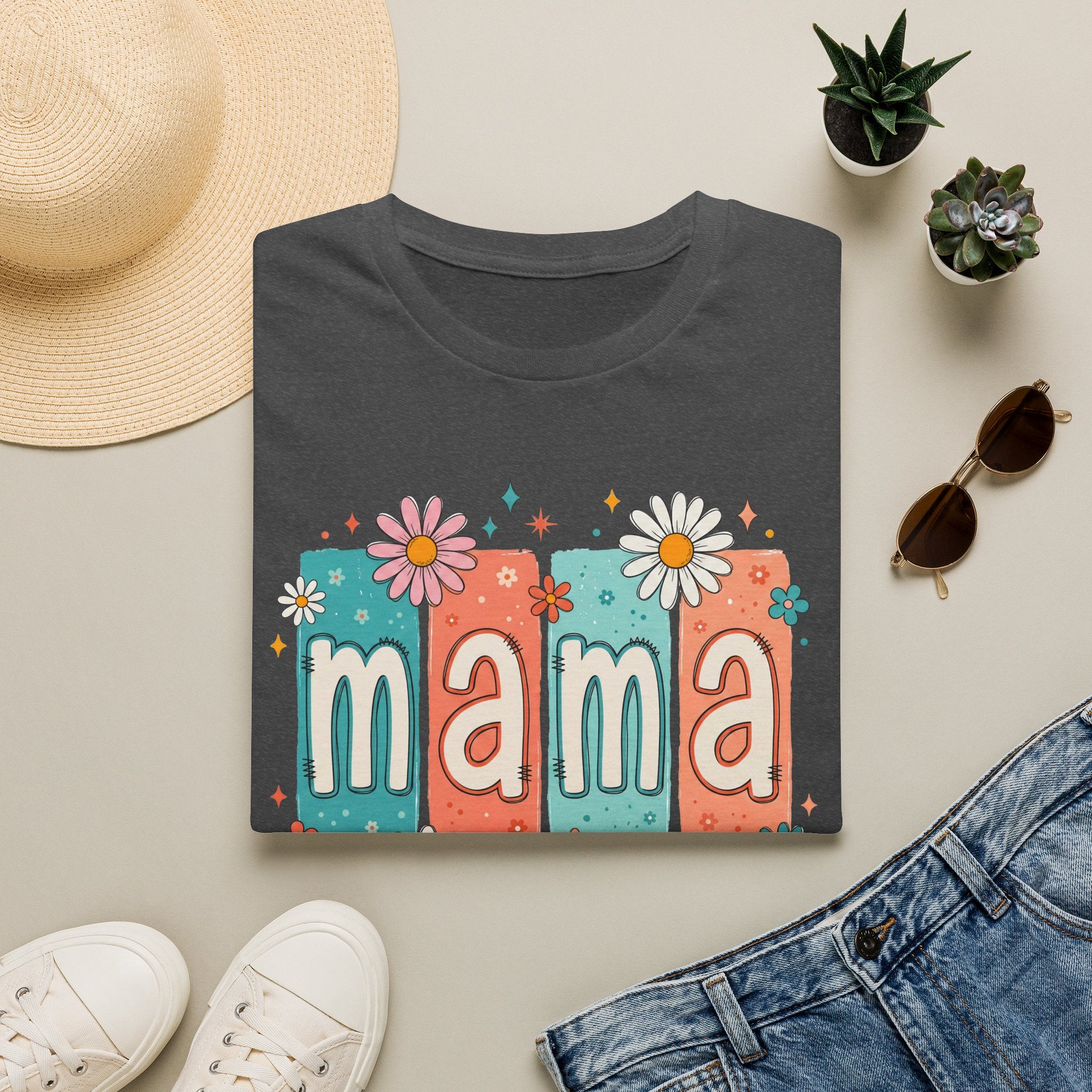 Mama floral retro blocks T-Shirt | daisy mom design