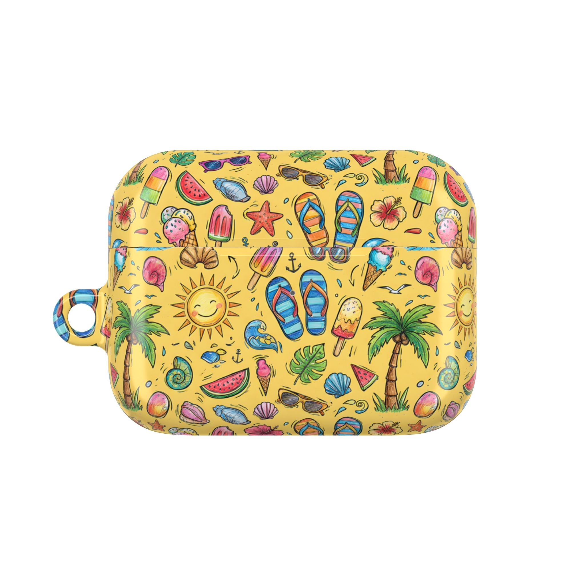 Summer Beach Pattern AirPod Case | Tropical Flip Flops, Suns, Palm Trees