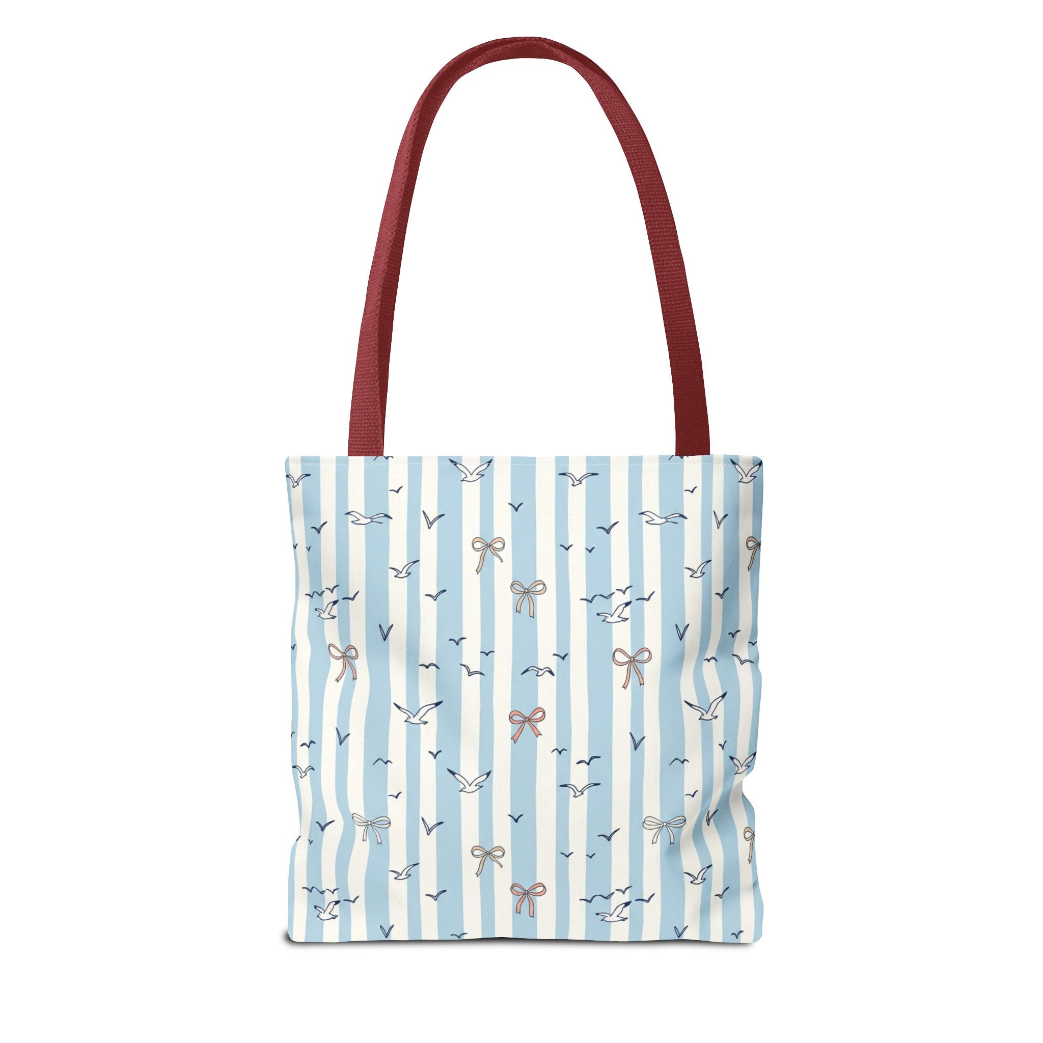 Blue Striped Bows and Birds Tote Bag