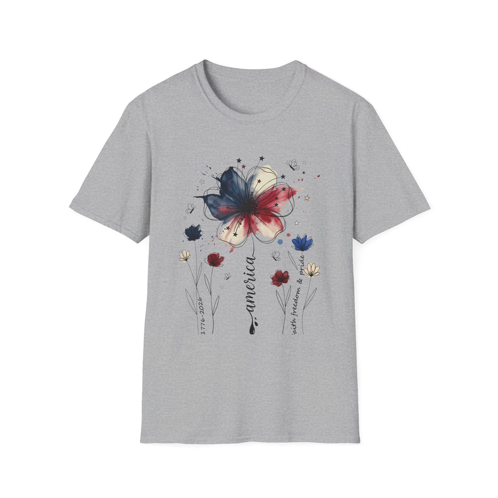 July 4th Shirt | Patriotic Watercolor Flower T-Shirt | Red White Blue Floral Tee