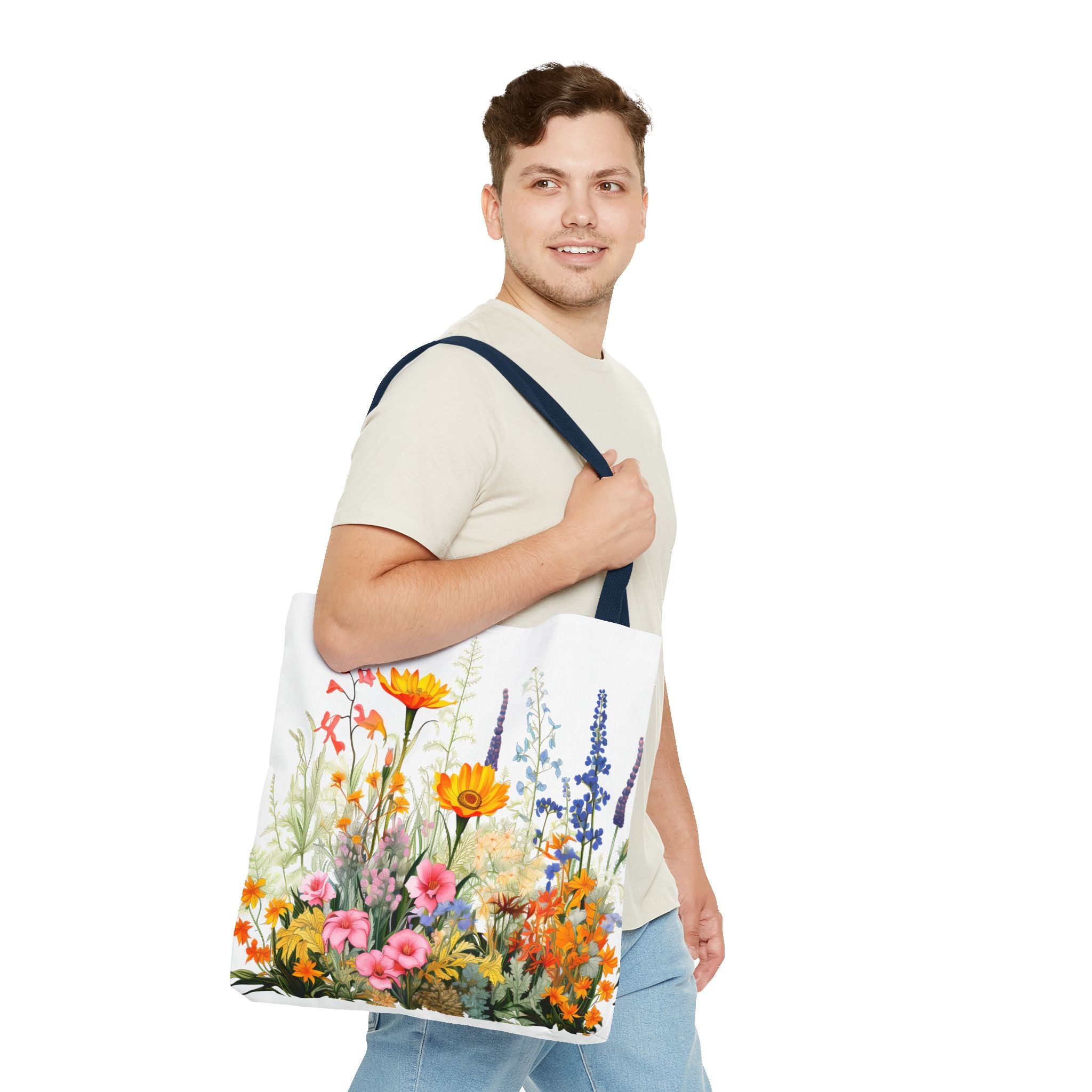 Wildflower Garden Tote Bag | Floral Meadow Illustration, Colorful Bloom Print
