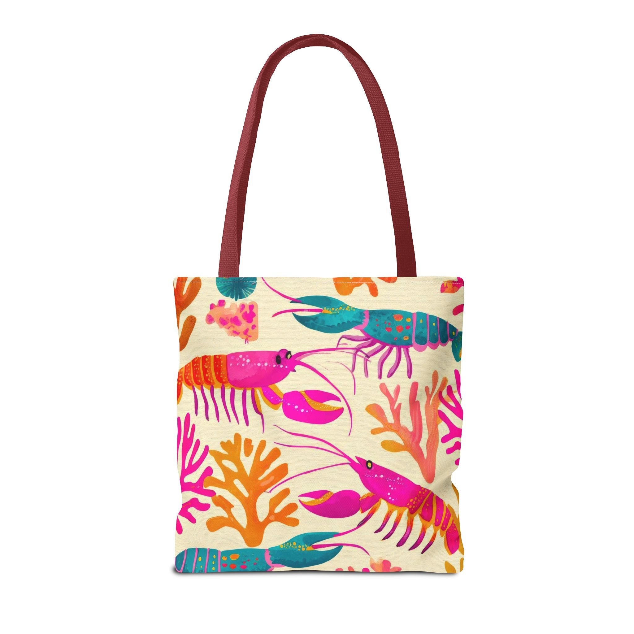 Colorful Lobster Pattern Tote Bag | Tropical Sea Life Coral Print