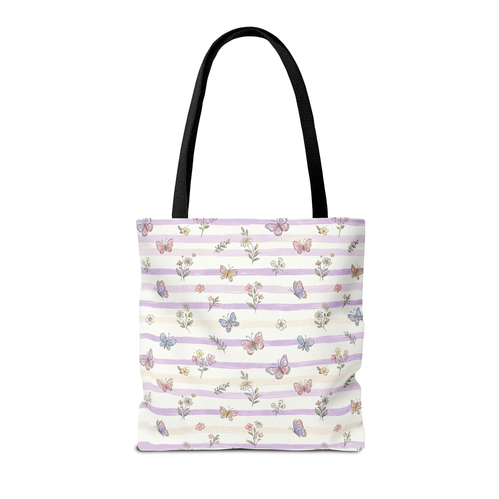 Pastel Butterfly Floral Stripe Tote