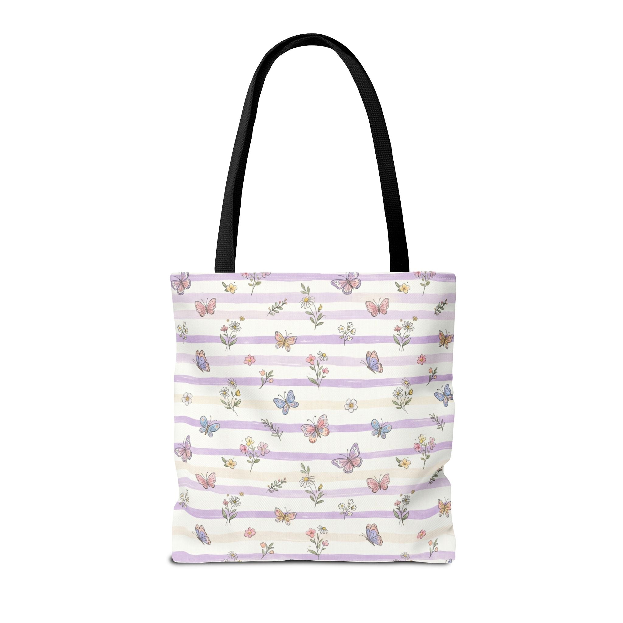 Pastel Butterfly Floral Stripe Tote