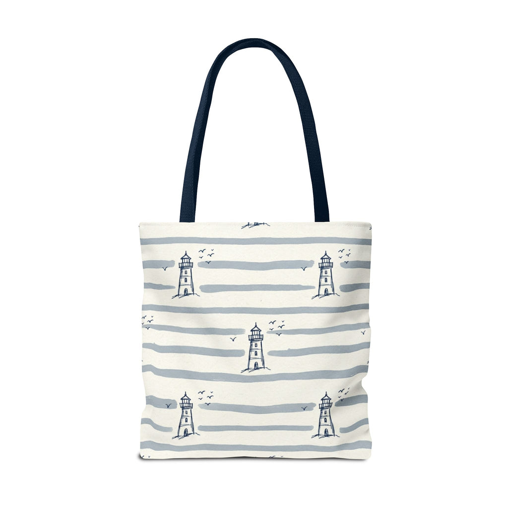 Nautical Lighthouse Pattern Tote Bag | Striped Coastal Beach Tote