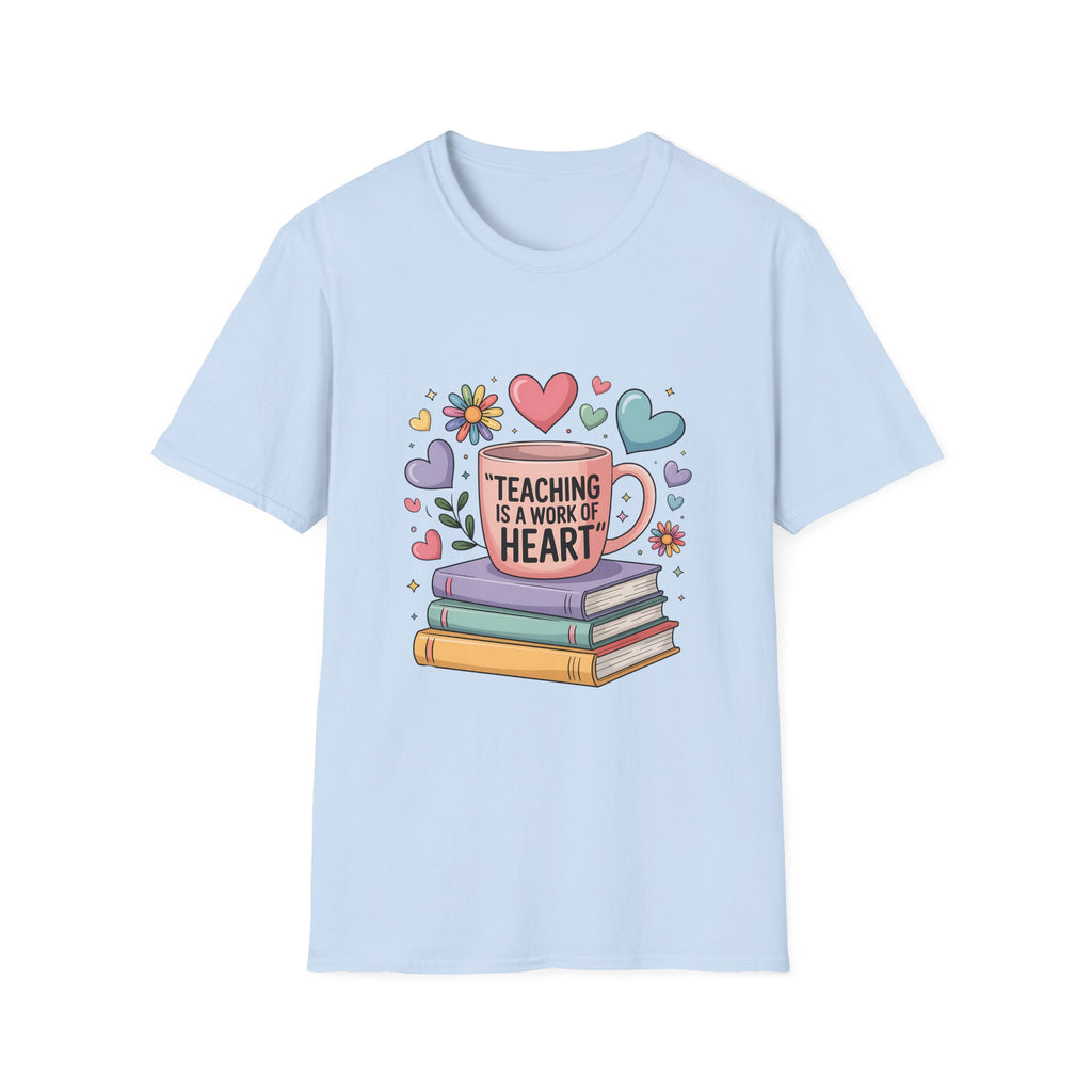 Teaching Is a Work of Heart T-Shirt | Teacher Mug and Books Design