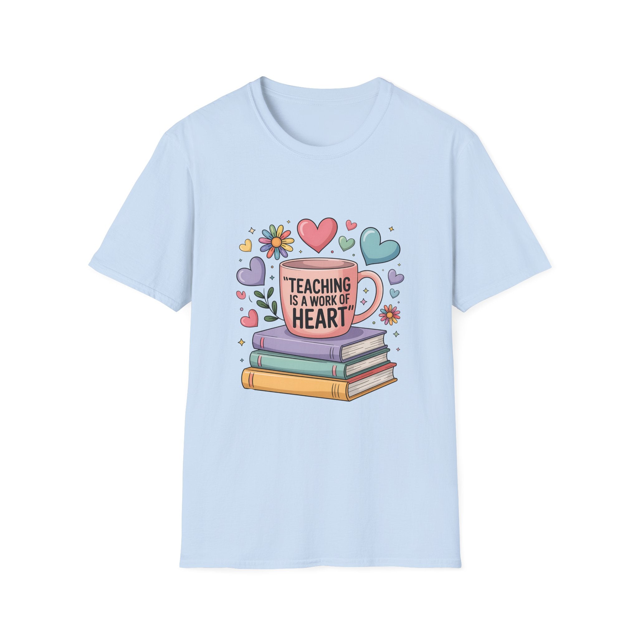 Teaching Is a Work of Heart T-Shirt | Teacher Mug and Books Design