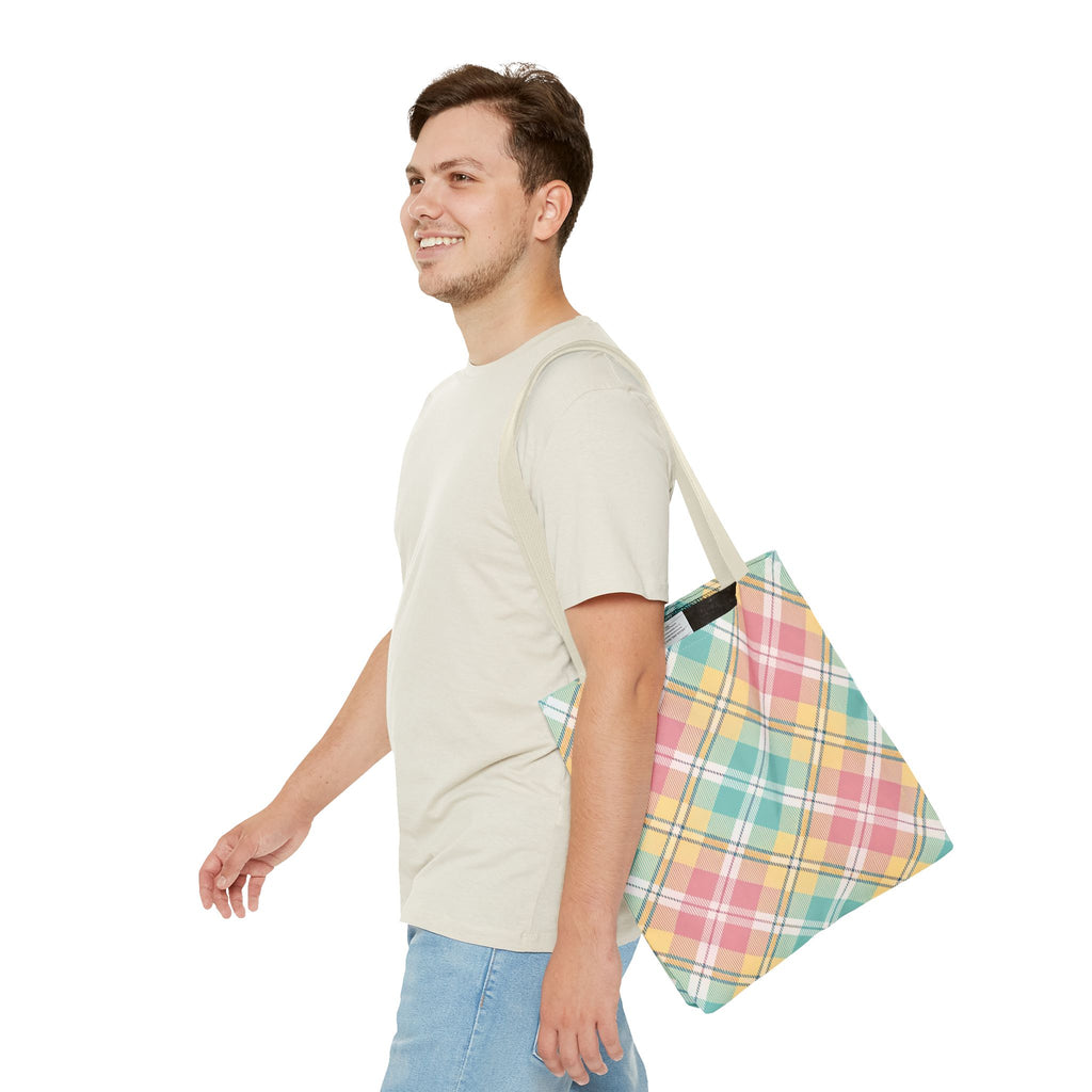 Pastel Plaid Tote Bag | Spring Plaid Pattern, Pastel Checkered Tote