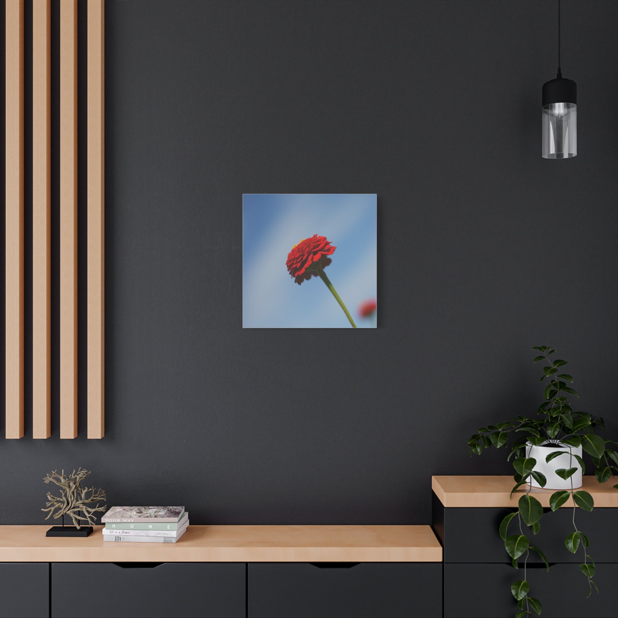 Red Zinnia Bloom Canvas | Stretched Matte Wall Art