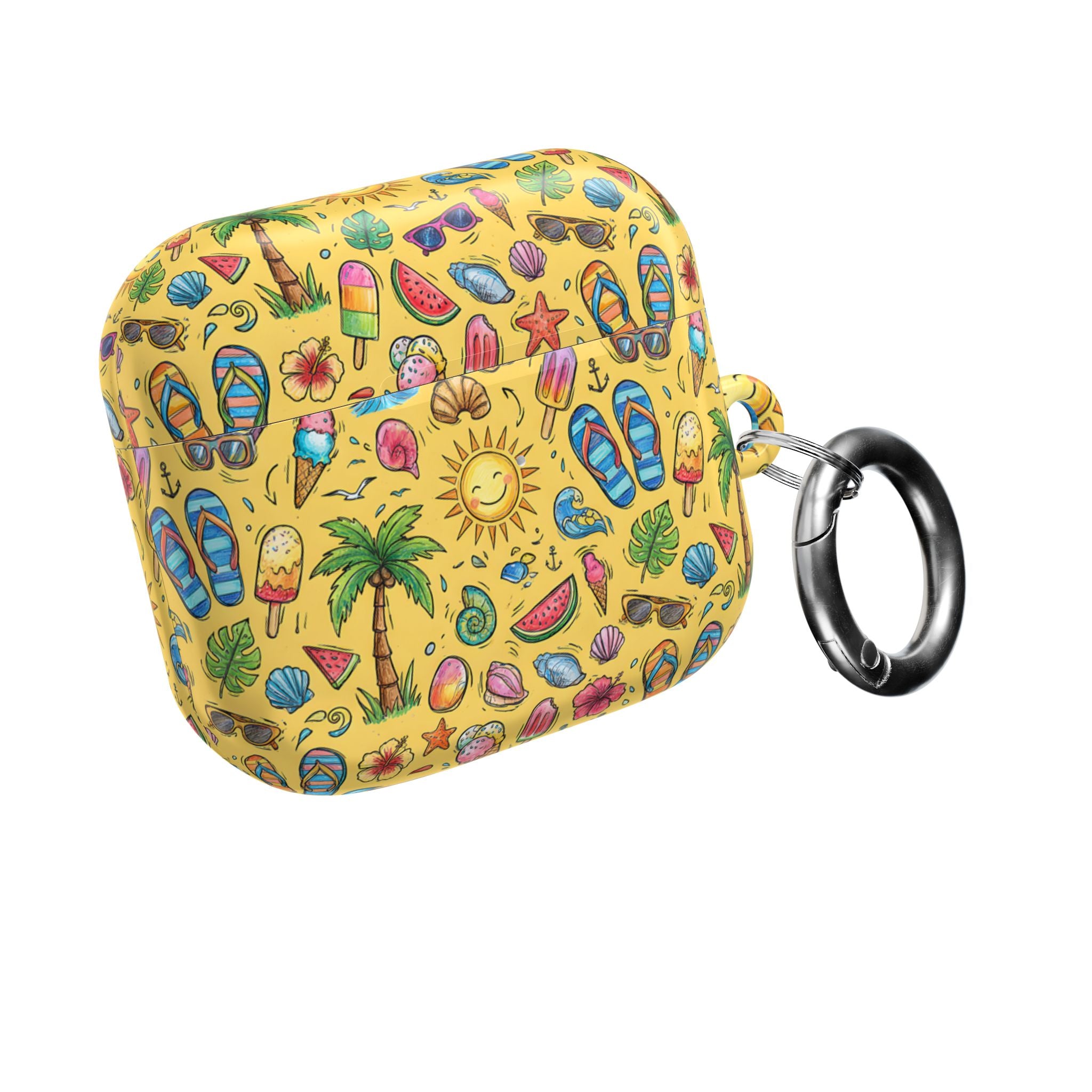Summer Beach Pattern AirPod Case | Tropical Flip Flops, Suns, Palm Trees