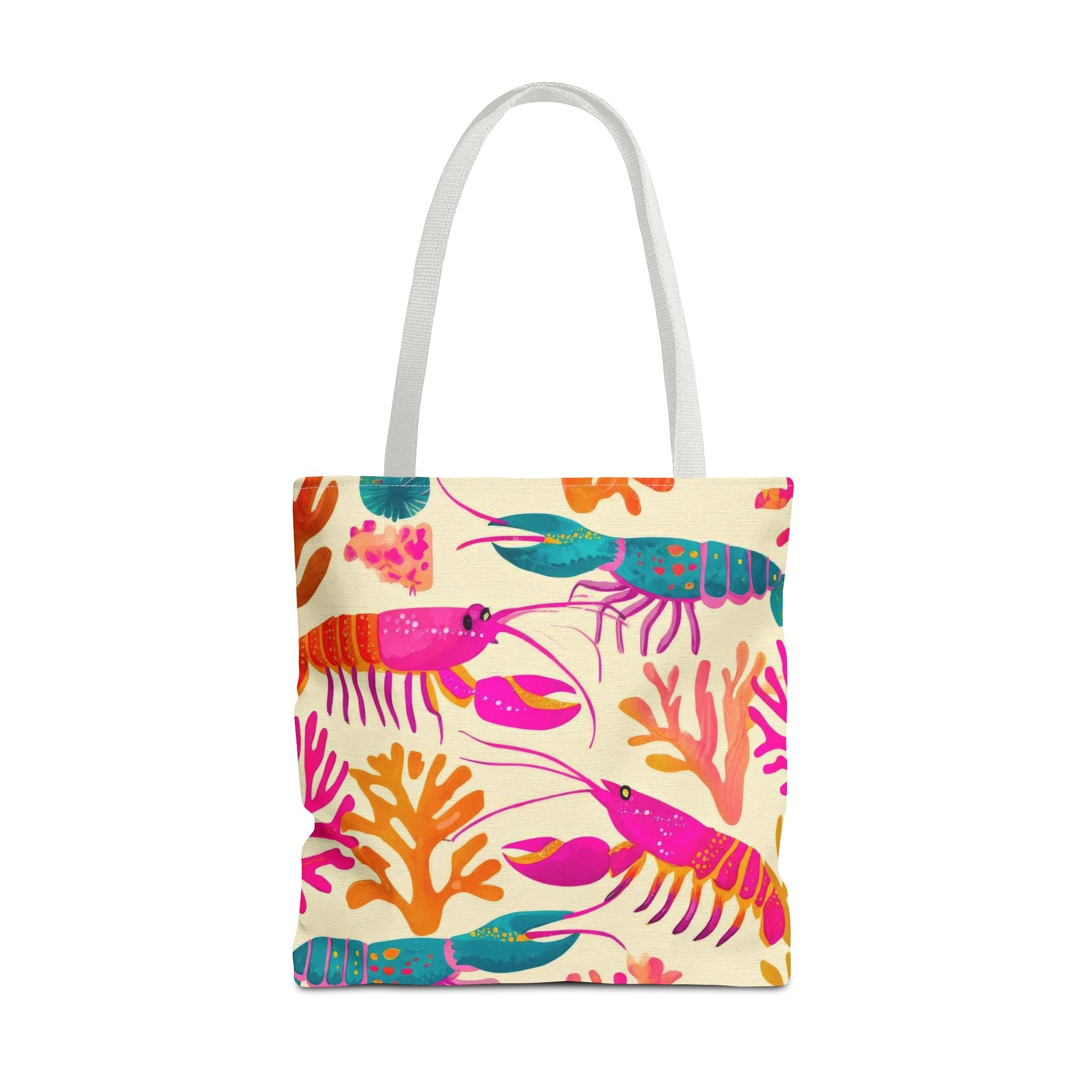 Colorful Lobster Pattern Tote Bag | Tropical Sea Life Coral Print