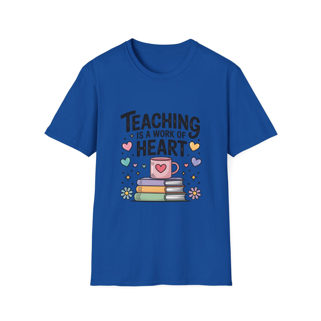 Teaching Is A Work Of Heart T-Shirt | Teacher Mug and Books Illustration