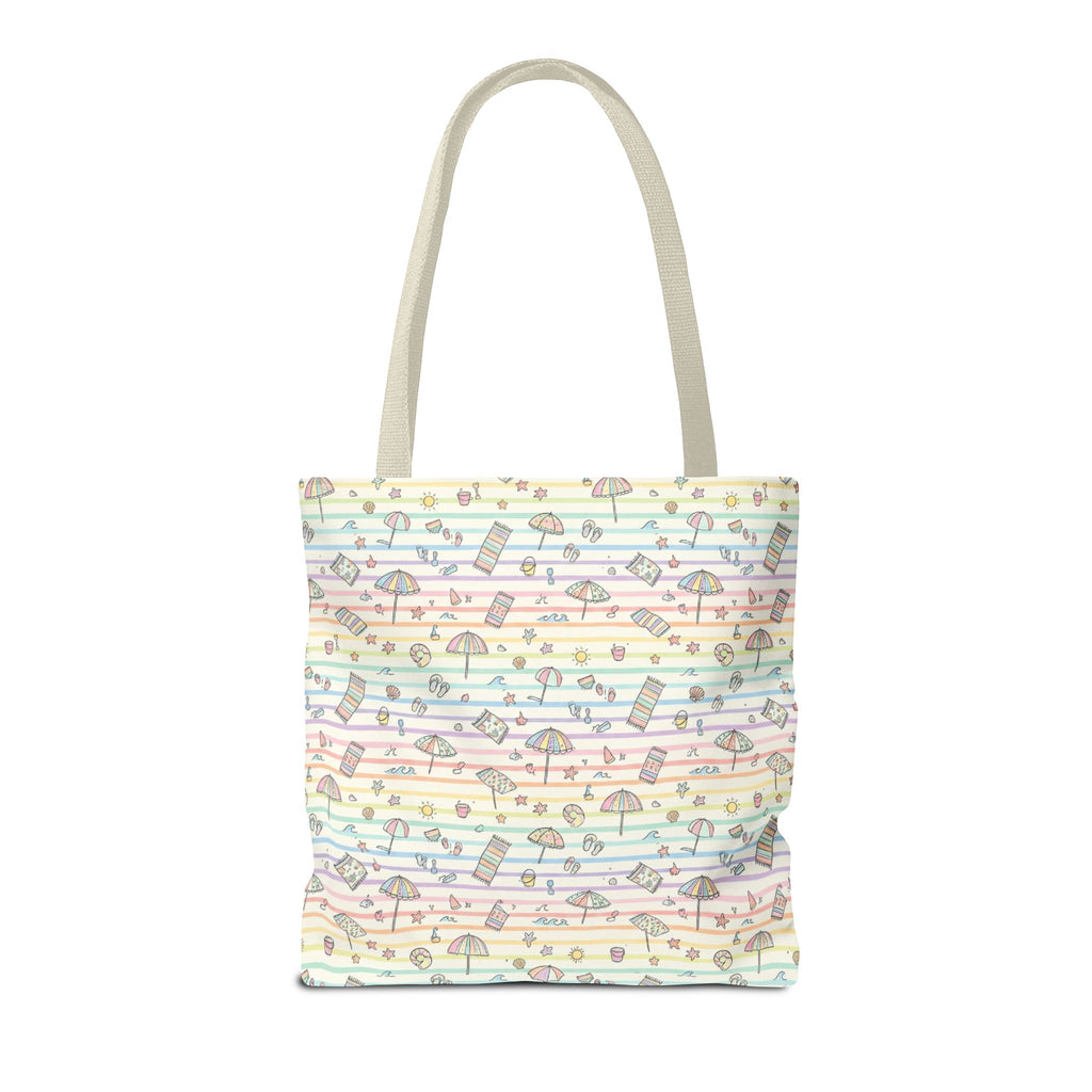 Pastel Beach Pattern Tote Bag | Seashells, Umbrellas, Flip Flops