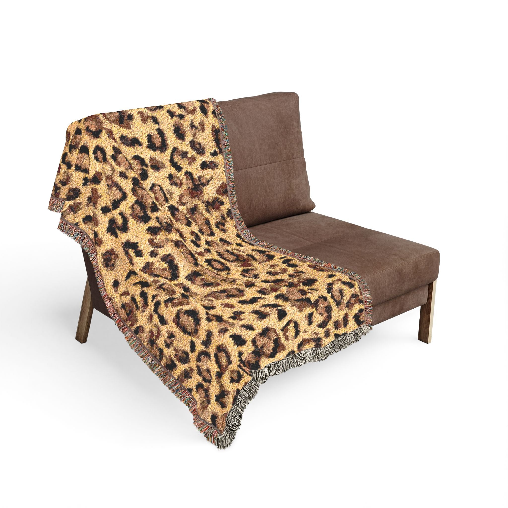 Leopard Print Woven Blanket | Animal Print Throw, Fringe Edge