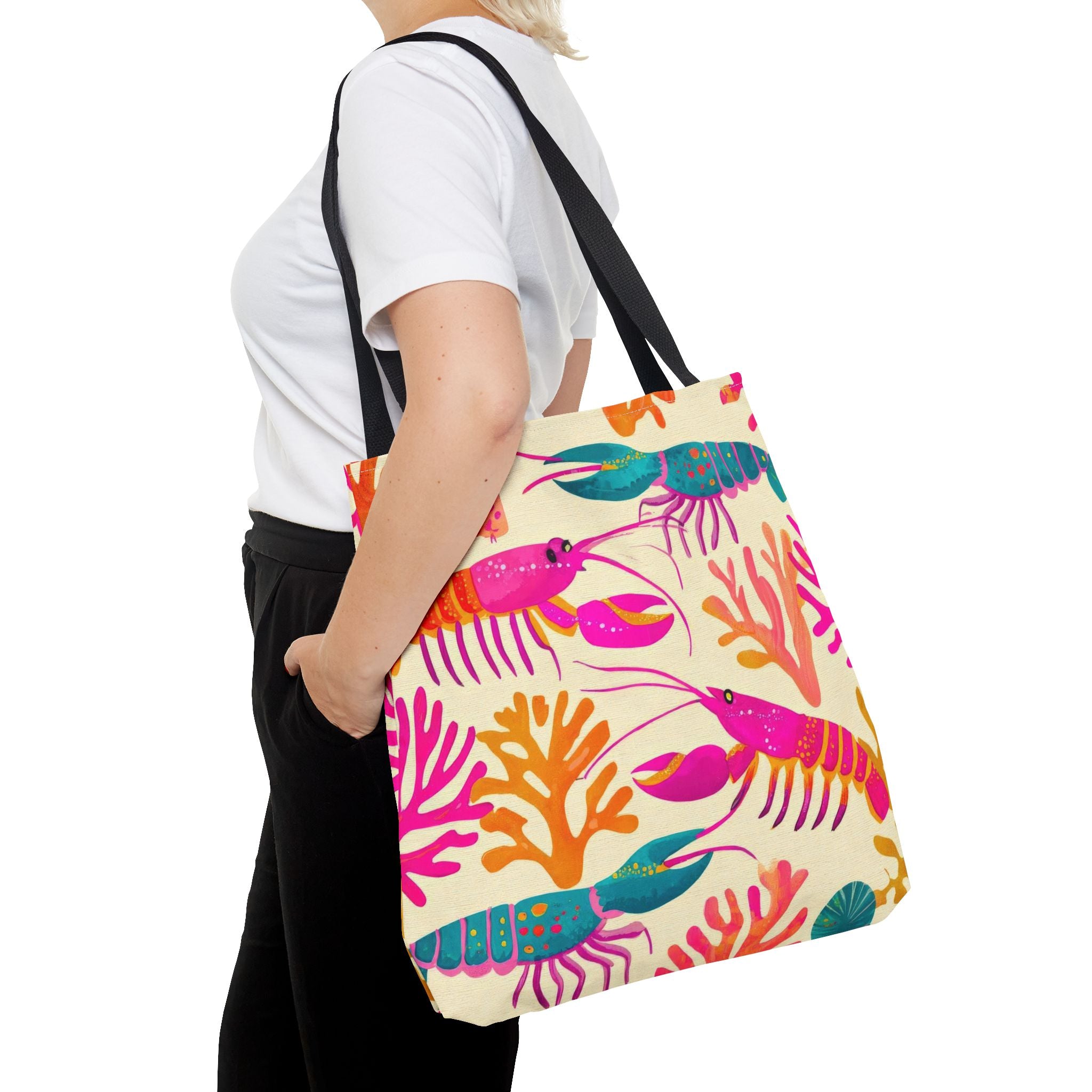 Colorful Lobster Pattern Tote Bag | Tropical Sea Life Coral Print