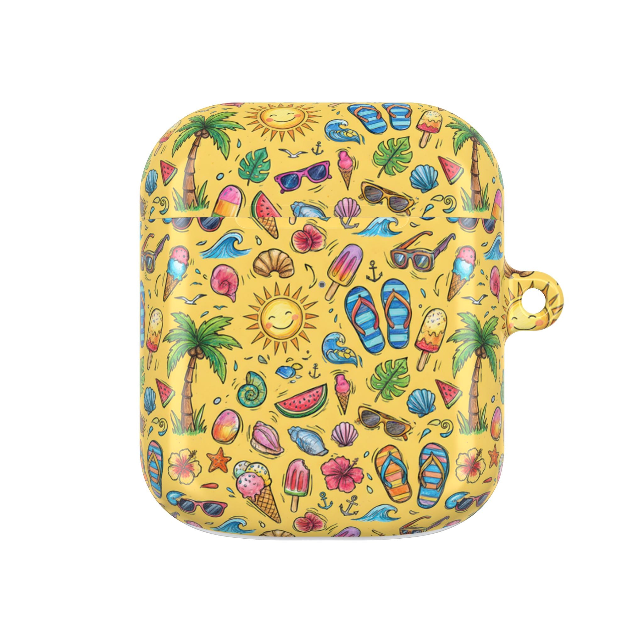 Summer Beach Pattern AirPod Case | Tropical Flip Flops, Suns, Palm Trees
