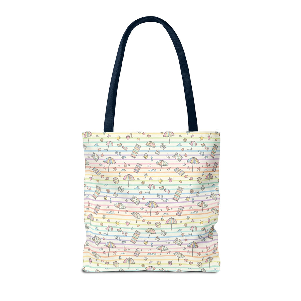 Pastel Beach Pattern Tote Bag | Seashells, Umbrellas, Flip Flops
