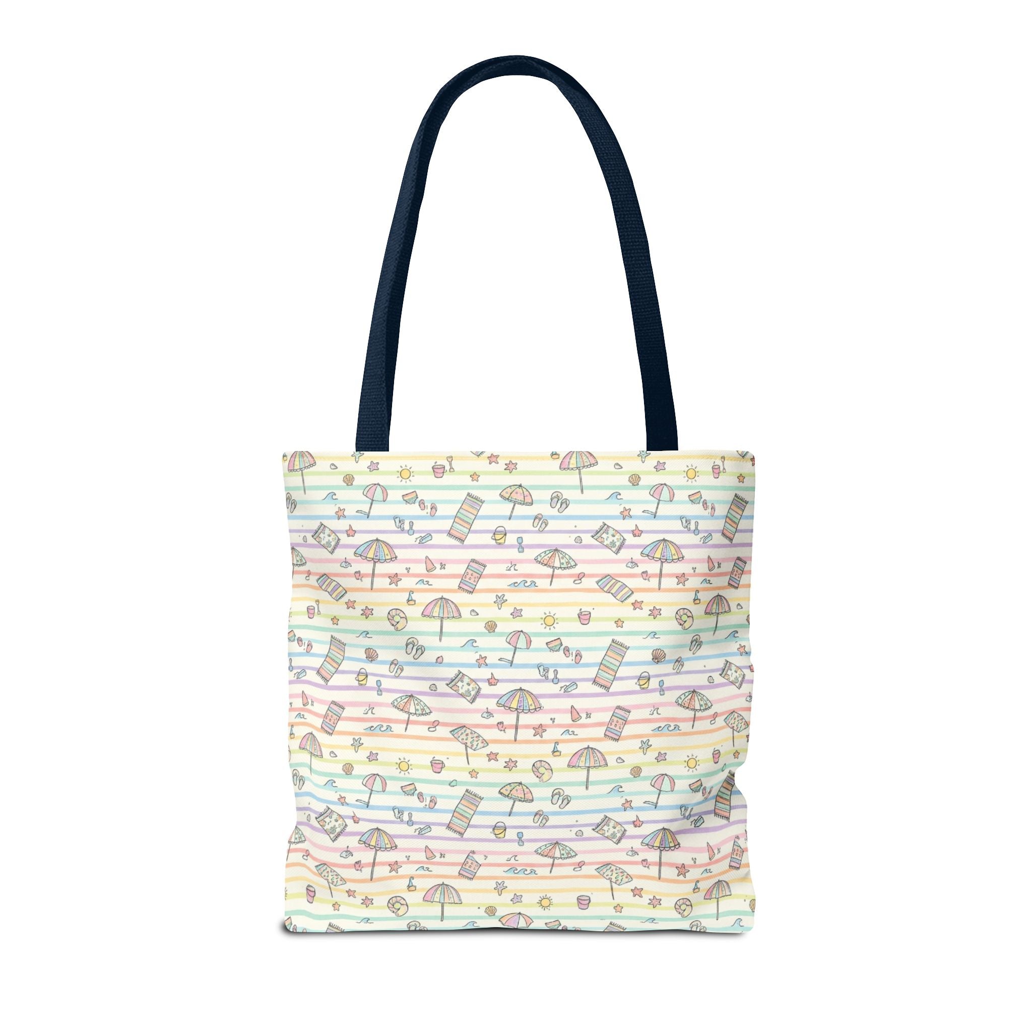 Pastel Beach Pattern Tote Bag | Seashells, Umbrellas, Flip Flops