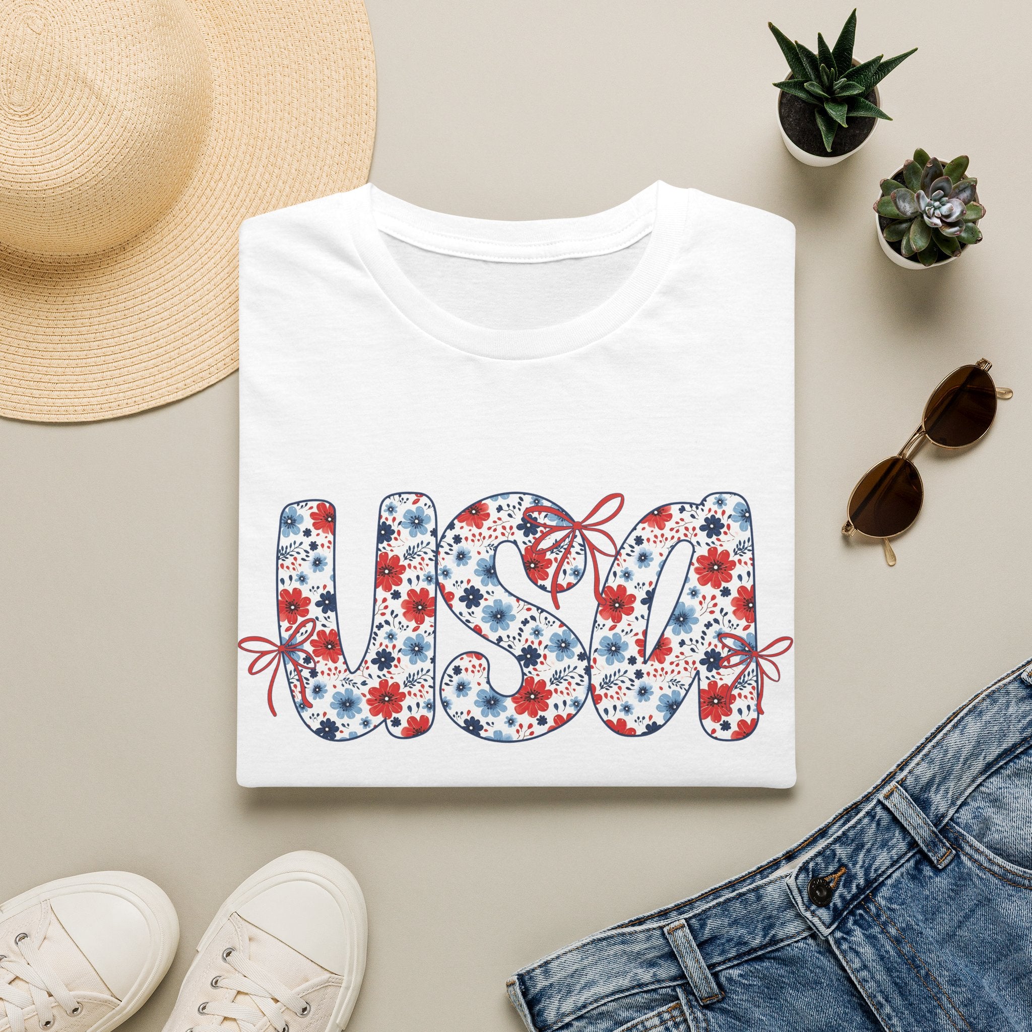 USA floral letters T-Shirt | Patriotic 4th of July design