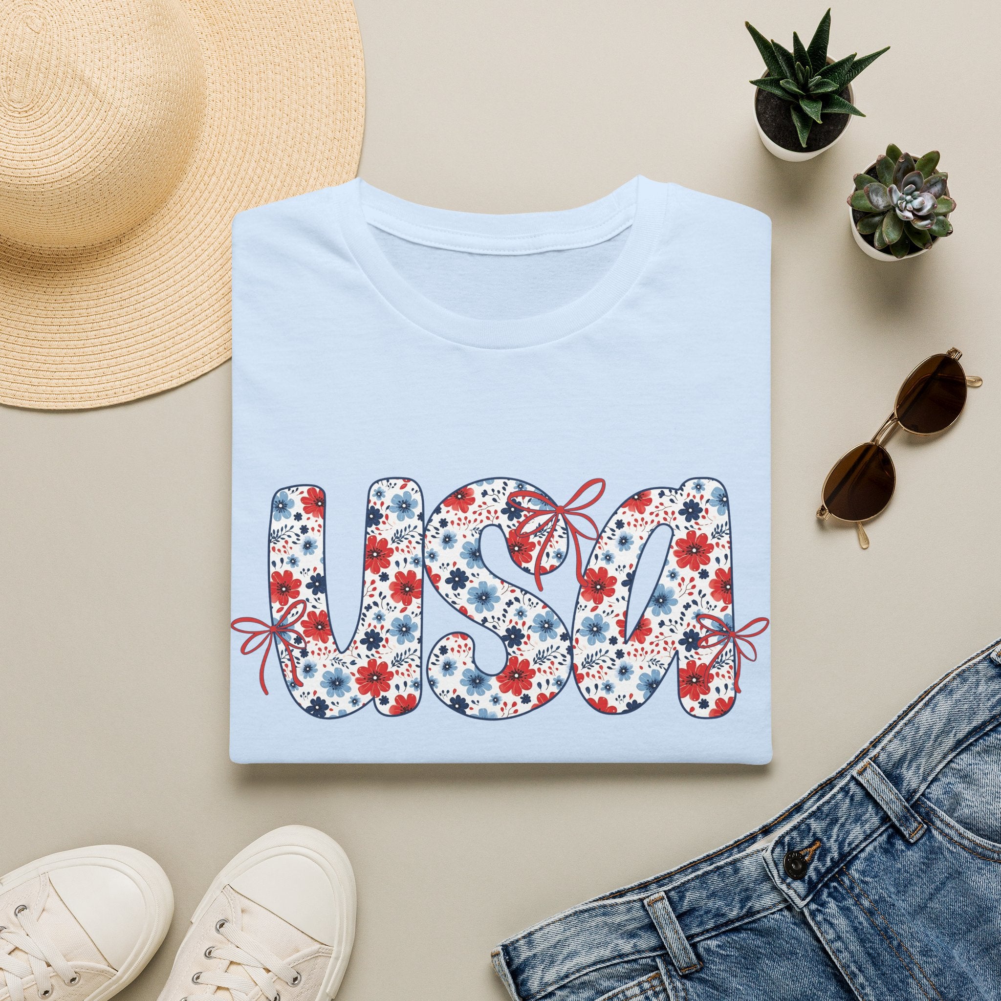 USA floral letters T-Shirt | Patriotic 4th of July design