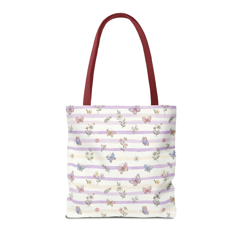 Pastel Butterfly Floral Stripe Tote