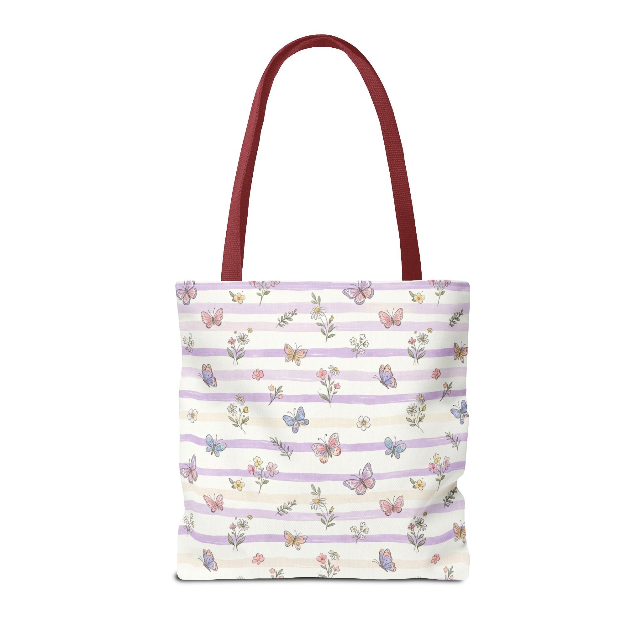 Pastel Butterfly Floral Stripe Tote