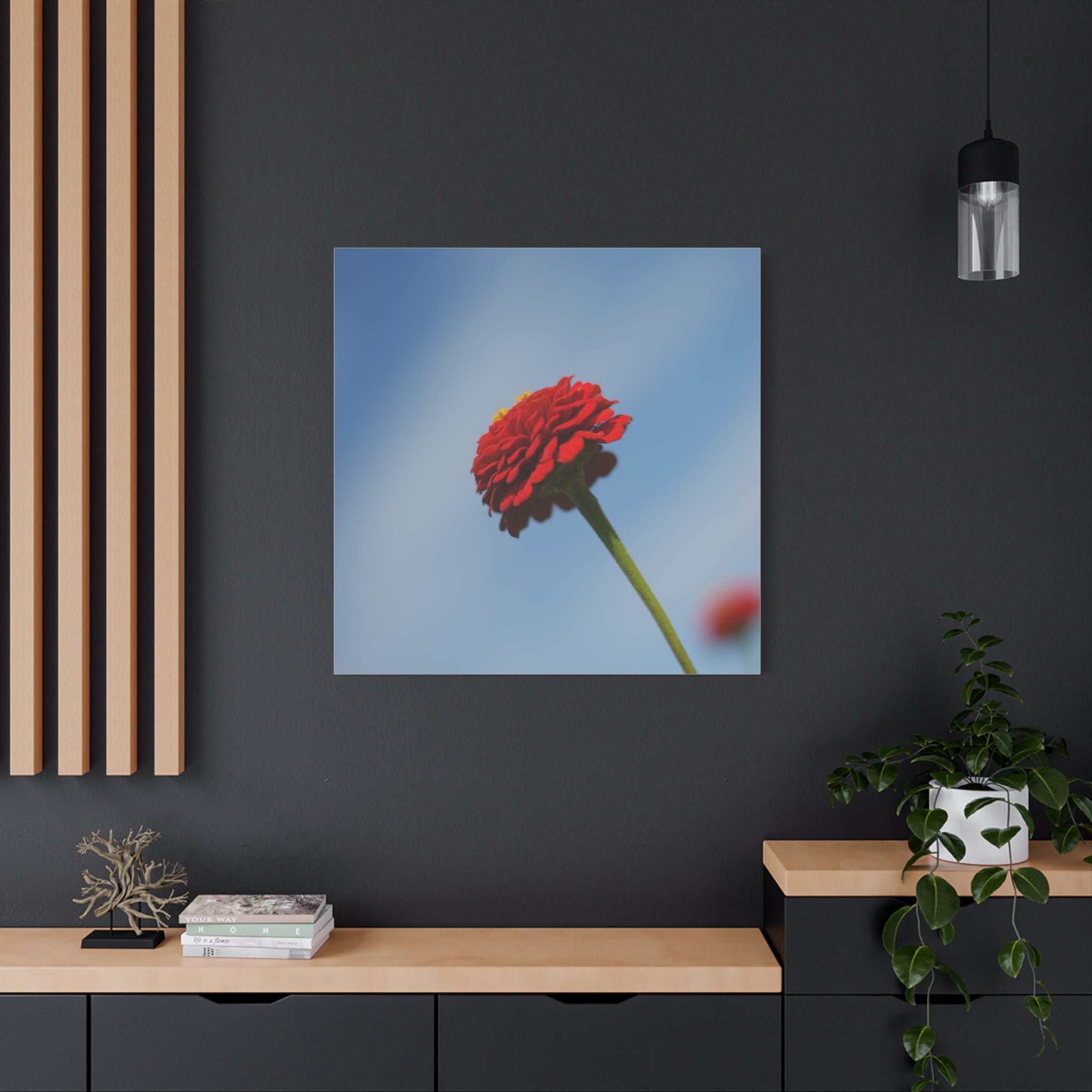 Red Zinnia Bloom Canvas | Stretched Matte Wall Art
