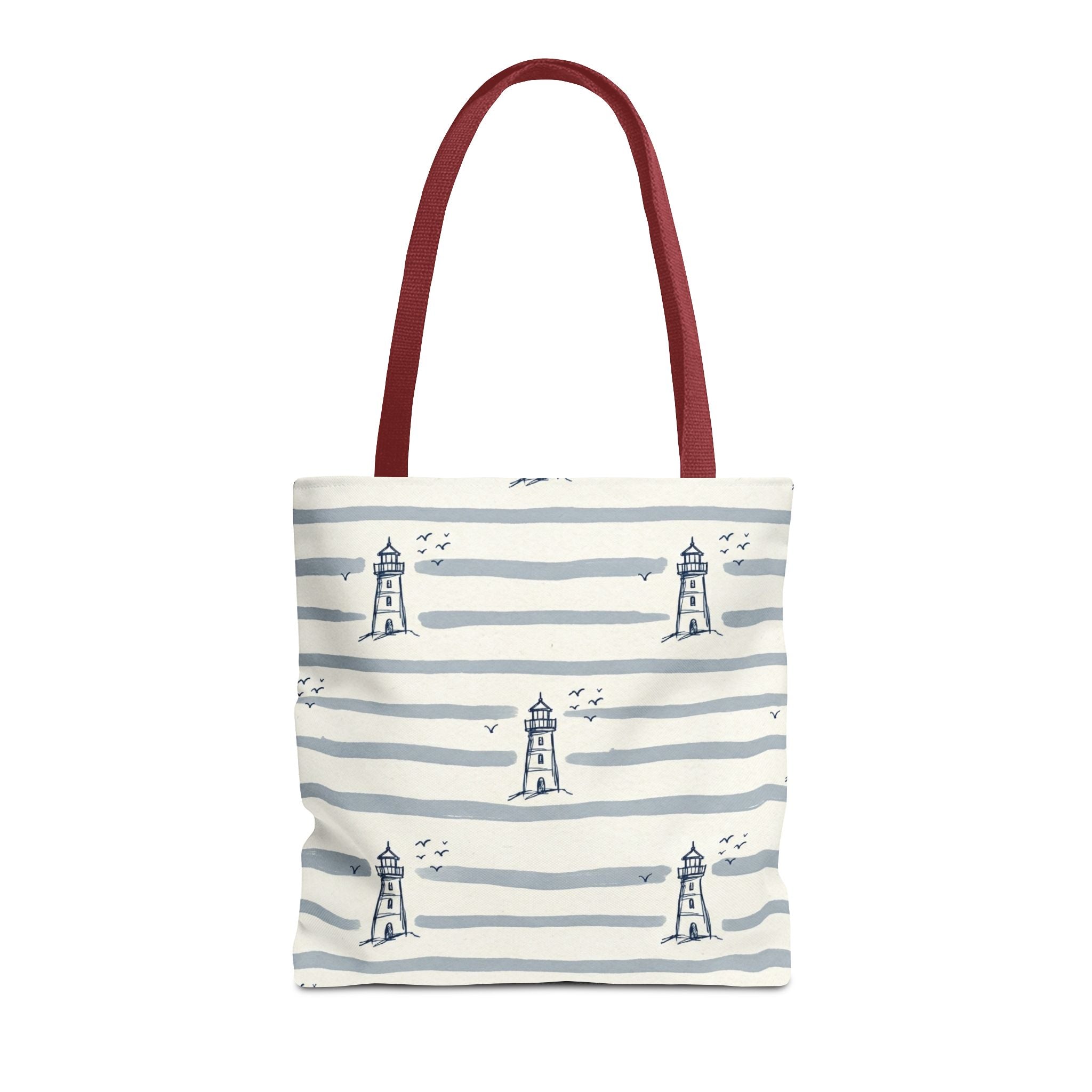 Nautical Lighthouse Pattern Tote Bag | Striped Coastal Beach Tote