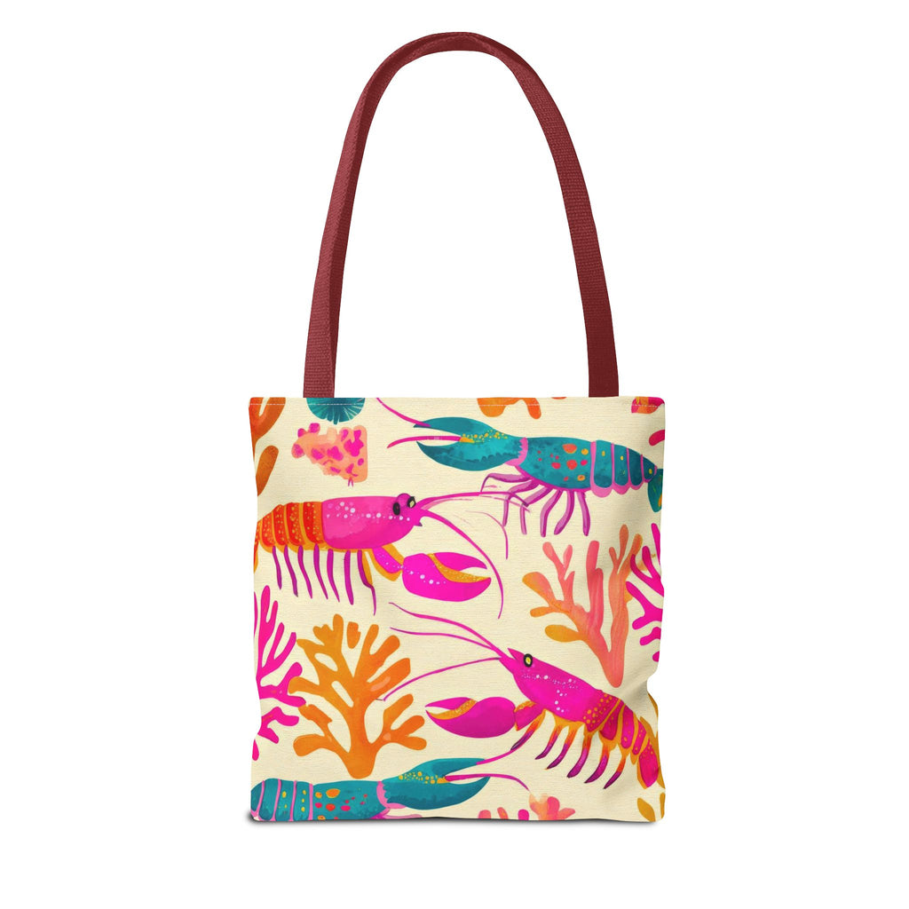 Colorful Lobster Pattern Tote Bag | Tropical Sea Life Coral Print