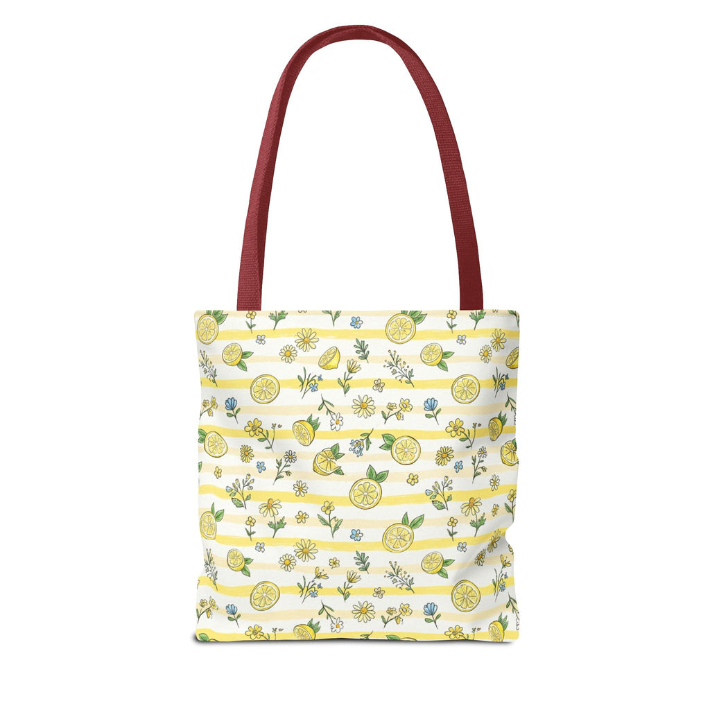Lemon Stripe Pattern Tote Bag | Citrus Floral All-Over Print