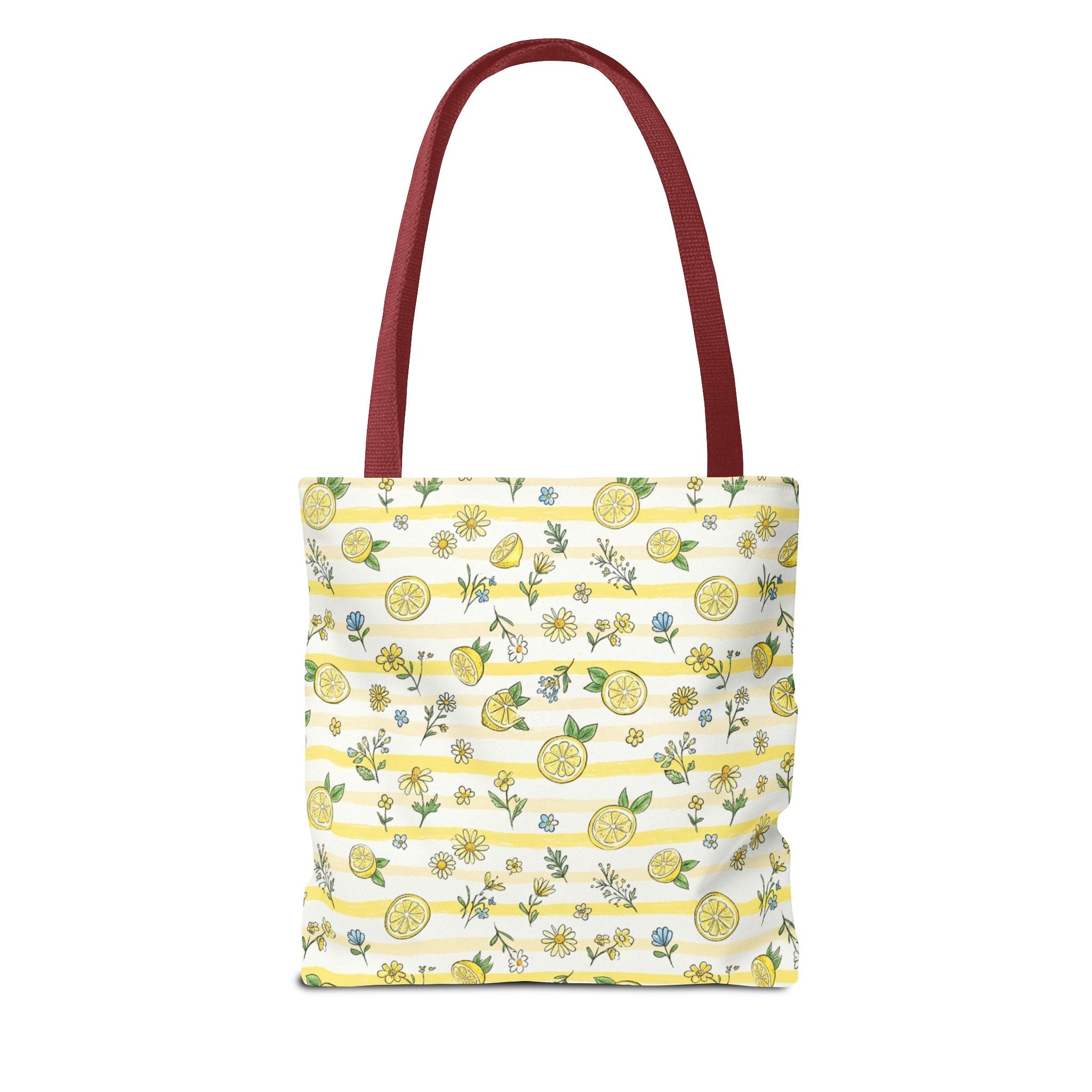 Lemon Stripe Pattern Tote Bag | Citrus Floral All-Over Print