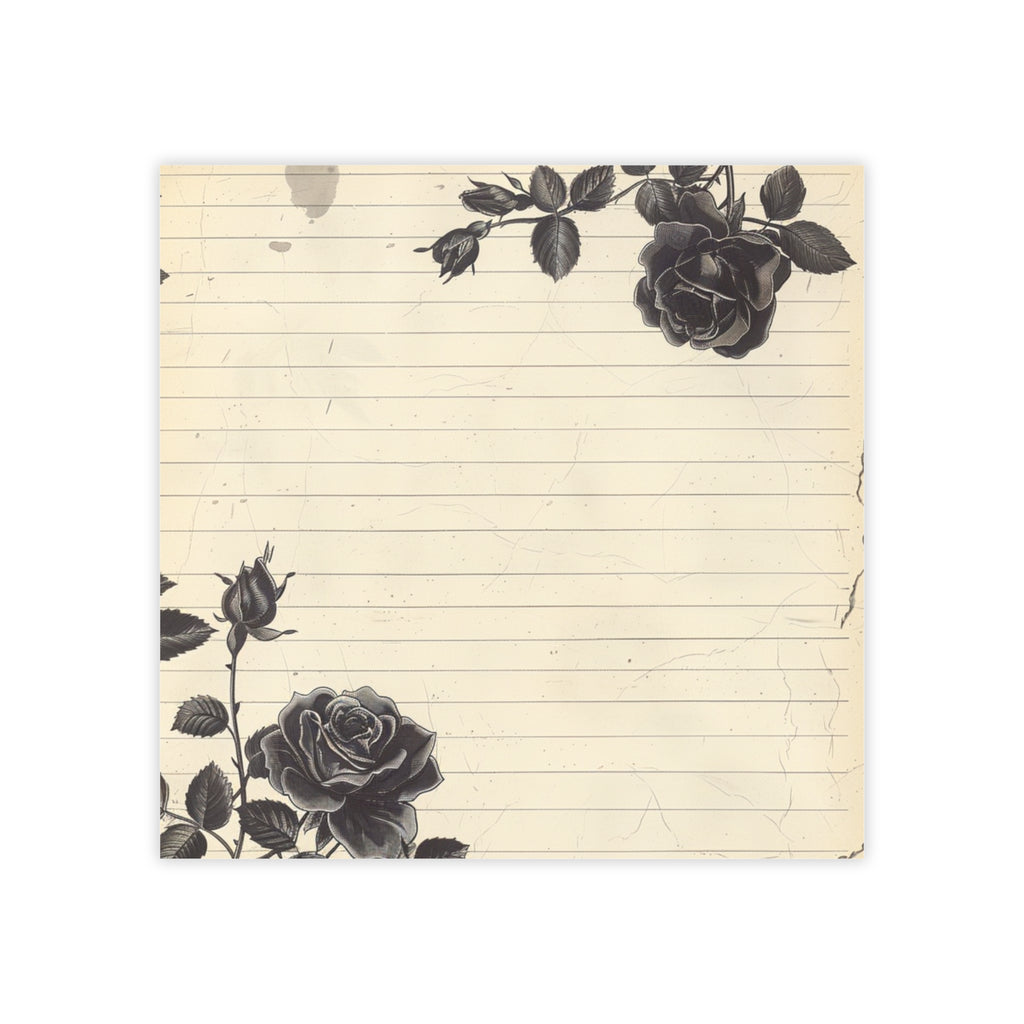 Vintage Black Rose Lined Post-it® Notes | Floral Stationery, Lined Memo Pads