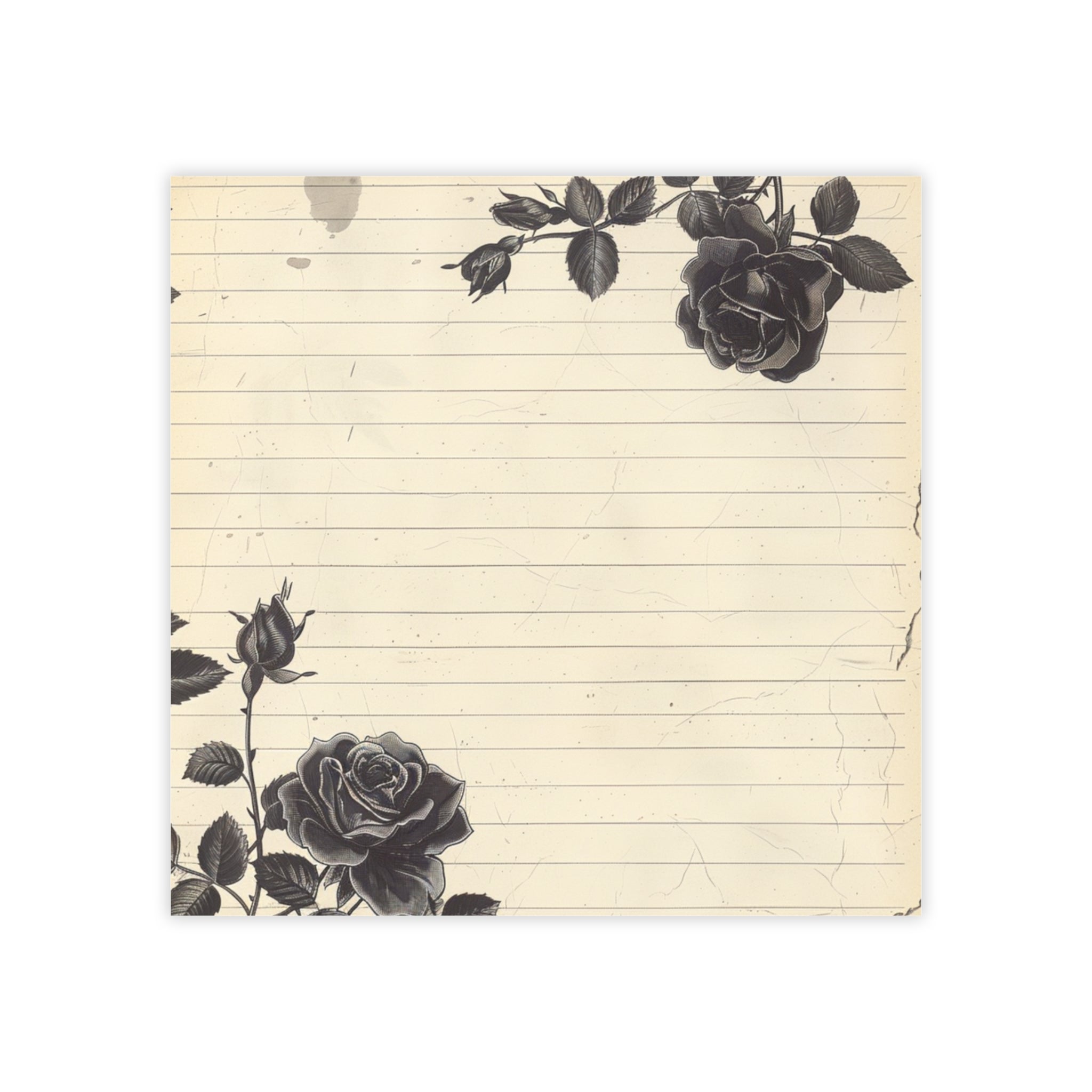 Vintage Black Rose Lined Post-it® Notes | Floral Stationery, Lined Memo Pads