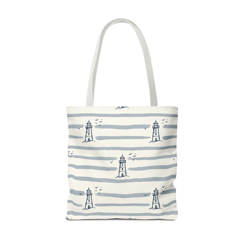 Nautical Lighthouse Pattern Tote Bag | Striped Coastal Beach Tote
