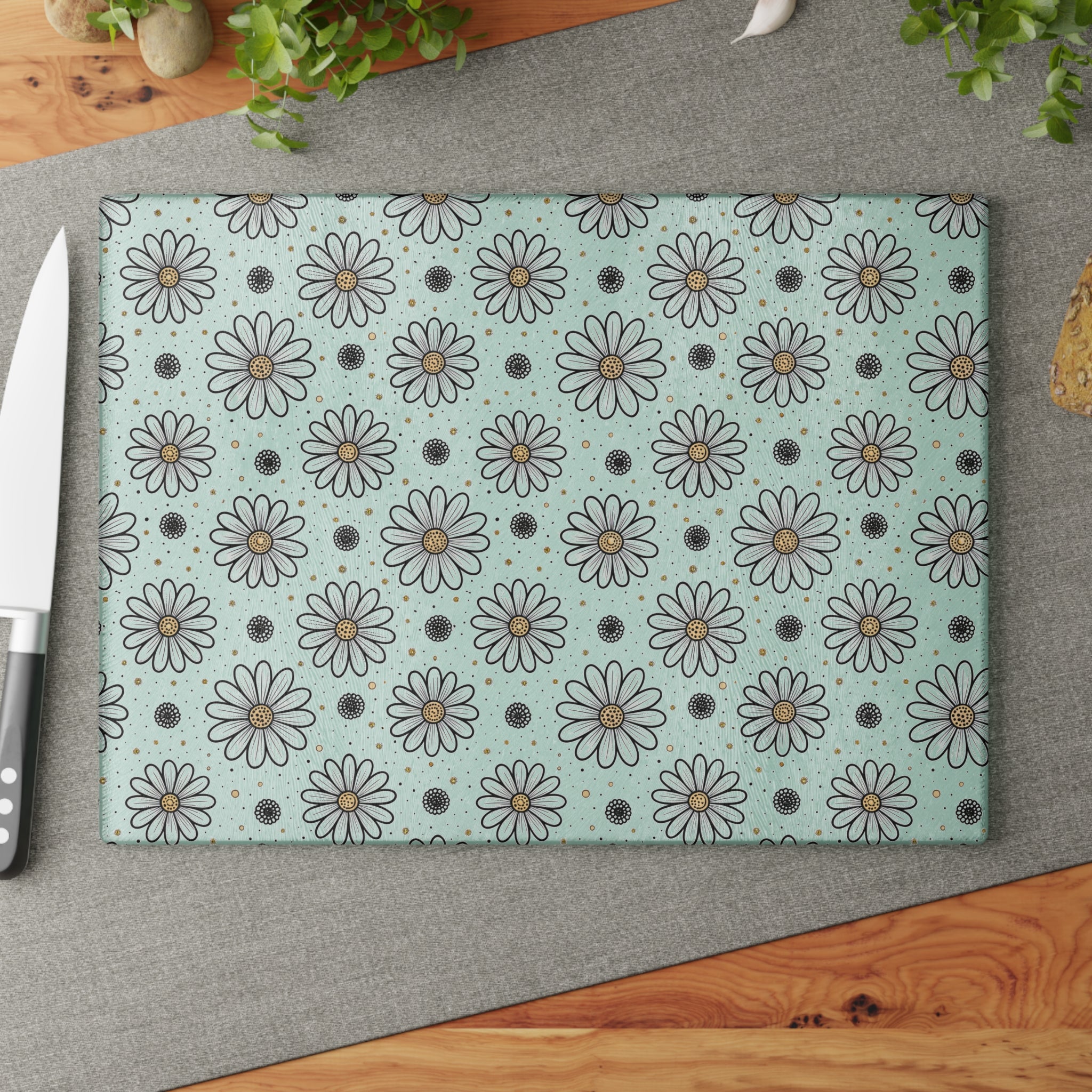 Daisy Pattern Glass Cutting Board | Floral Kitchen Decor