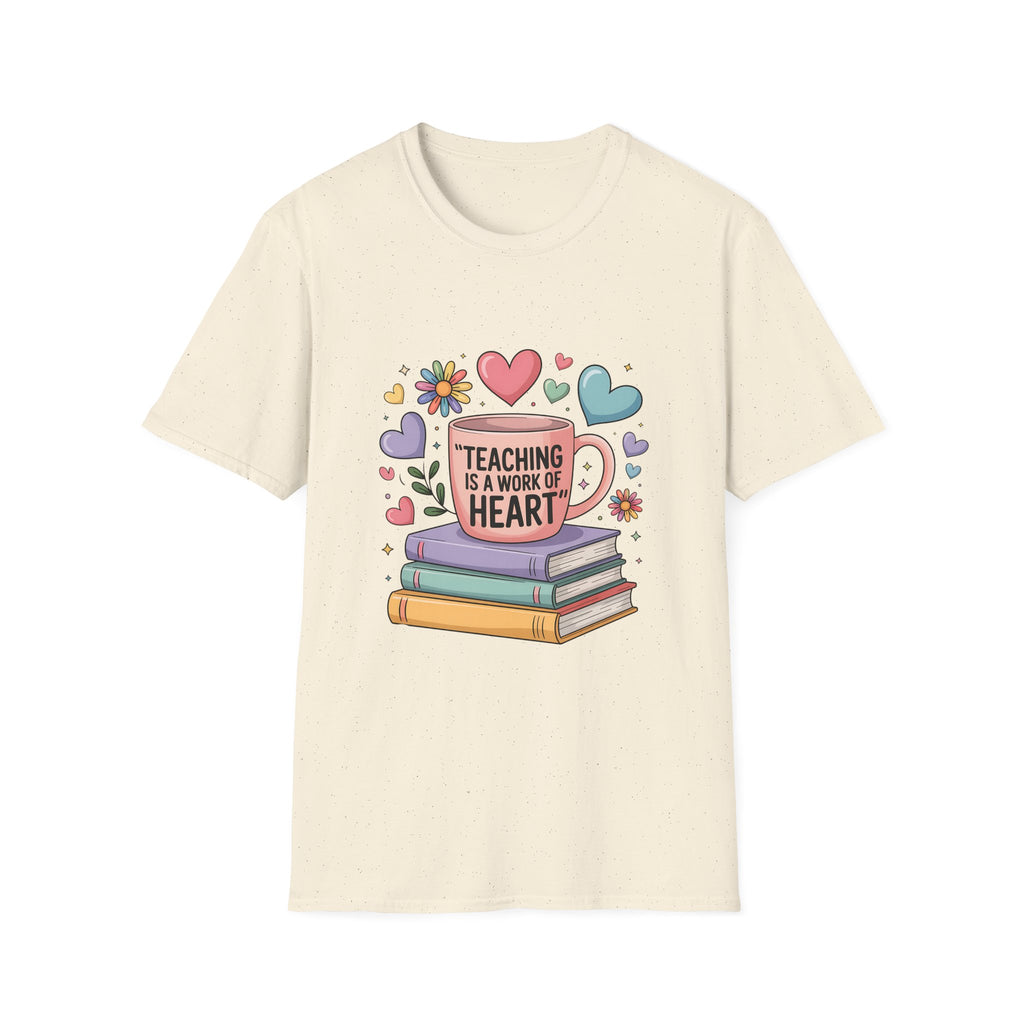 Teaching Is a Work of Heart T-Shirt | Teacher Mug and Books Design