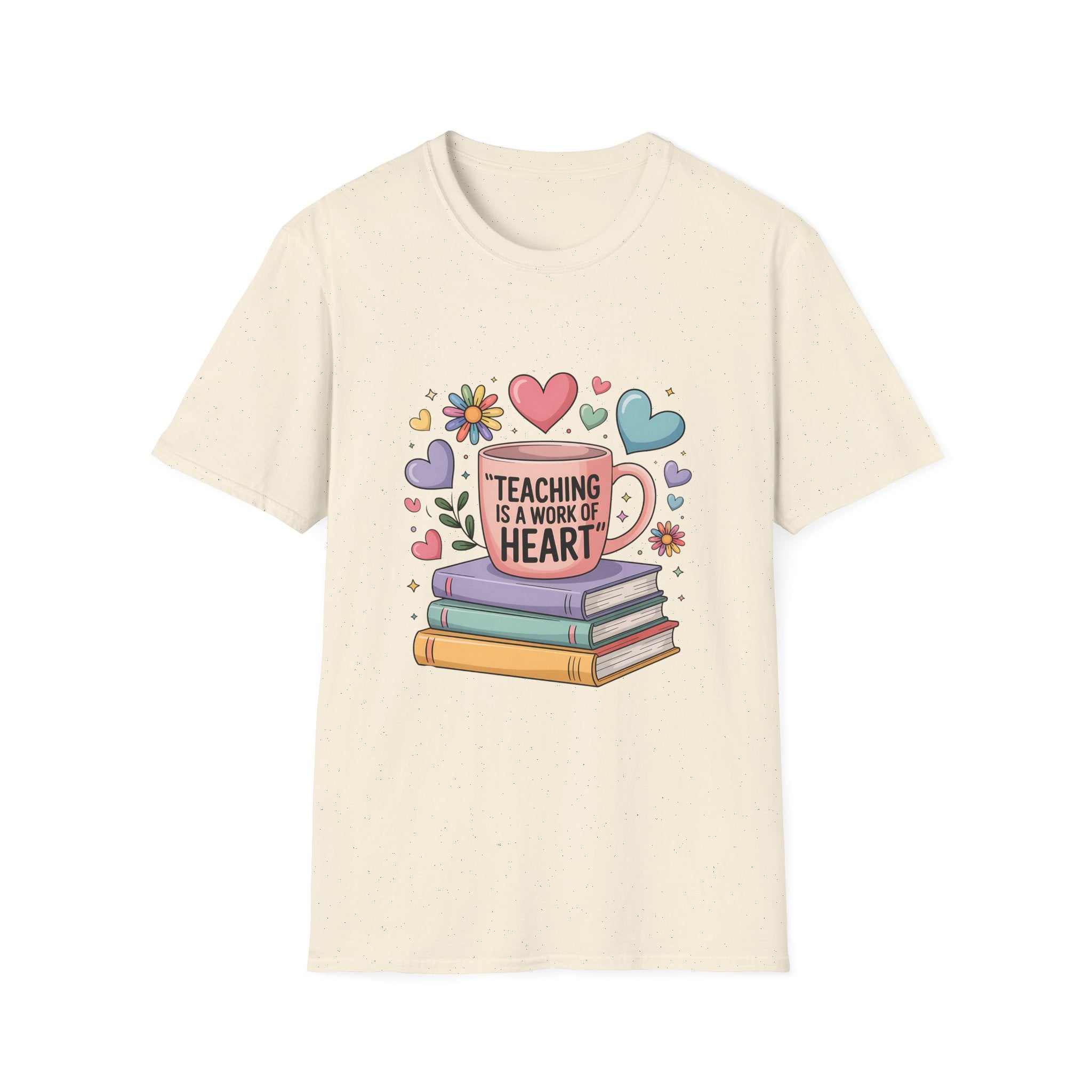 Teaching Is a Work of Heart T-Shirt | Teacher Mug and Books Design