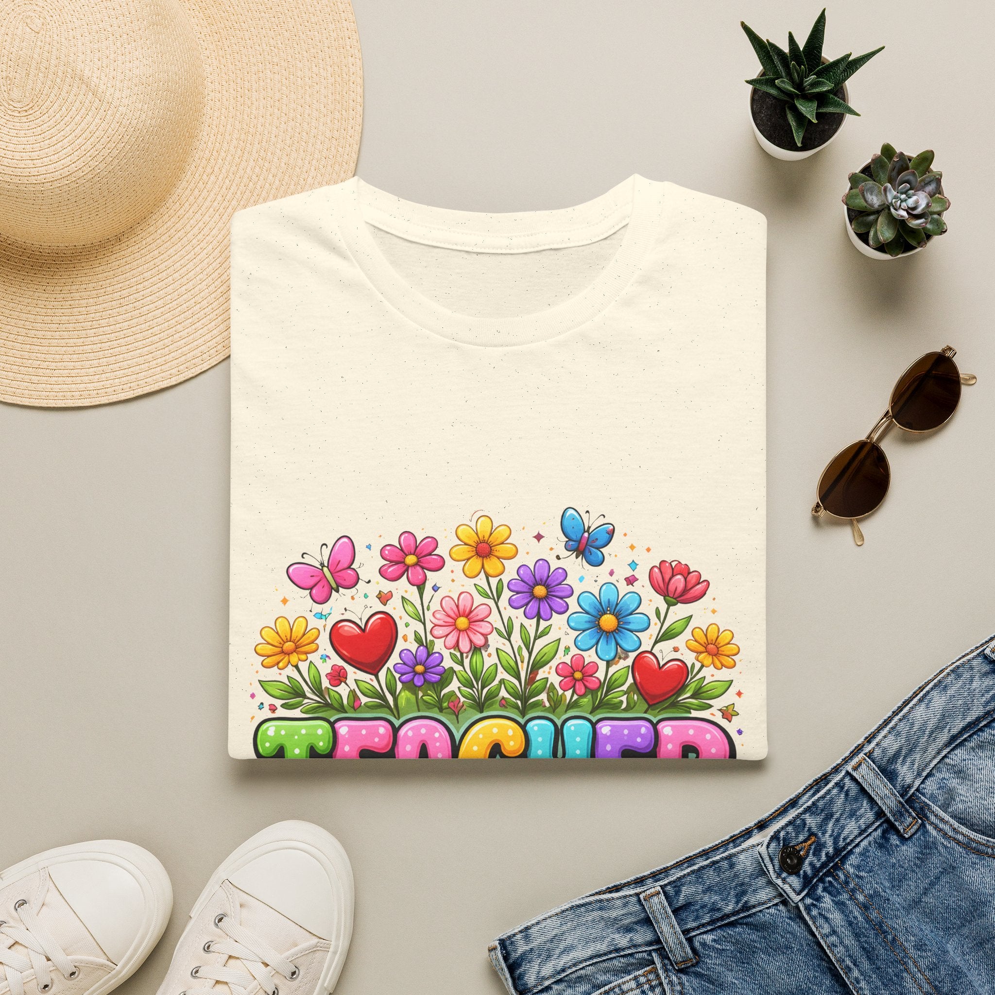 Teacher floral pencil design T-Shirt | Teach Love Inspire, colorful school shirt