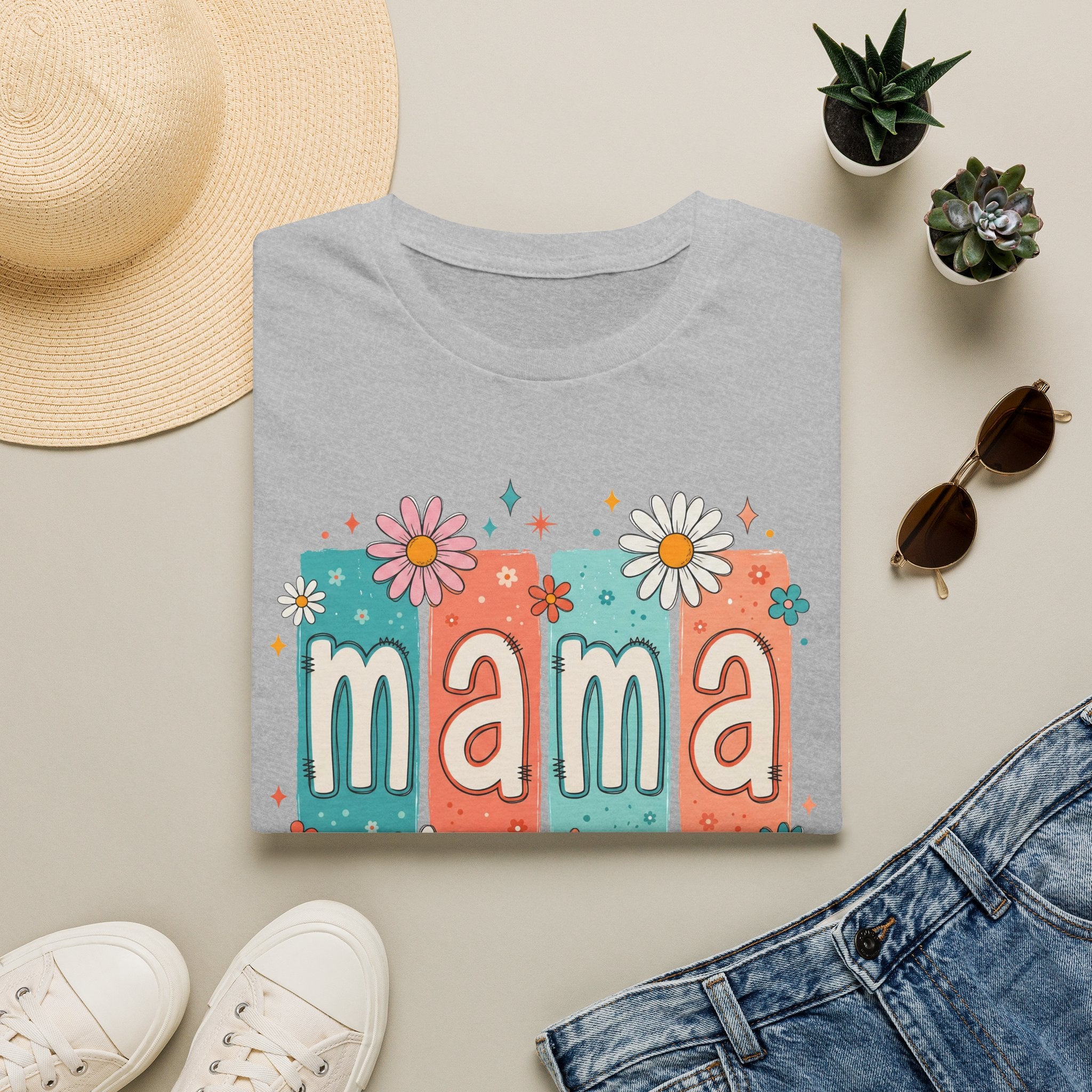 Mama floral retro blocks T-Shirt | daisy mom design