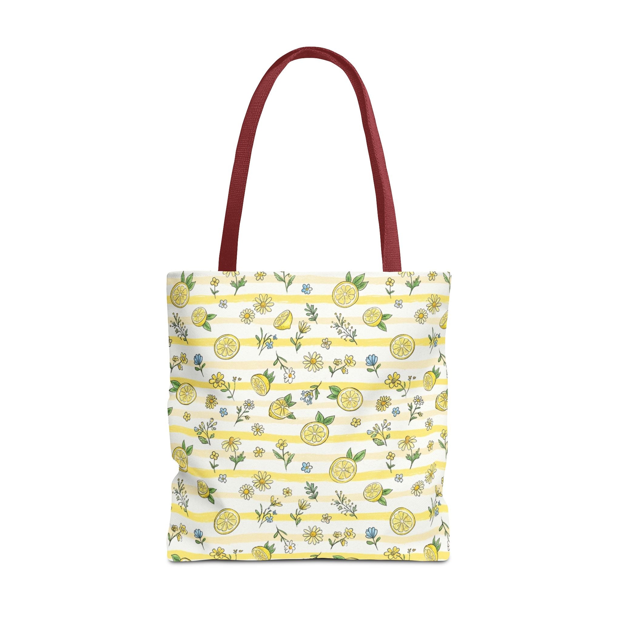 Lemon Stripe Pattern Tote Bag | Citrus Floral All-Over Print