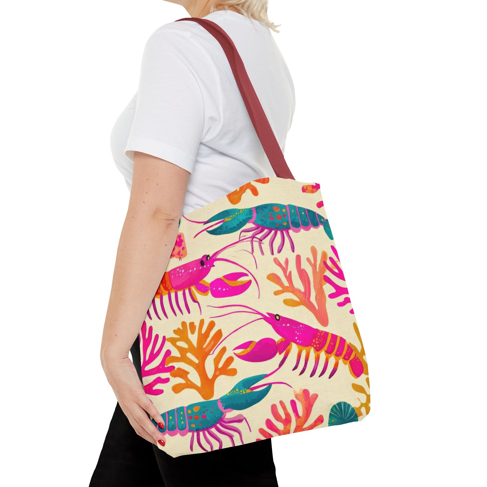 Colorful Lobster Pattern Tote Bag | Tropical Sea Life Coral Print